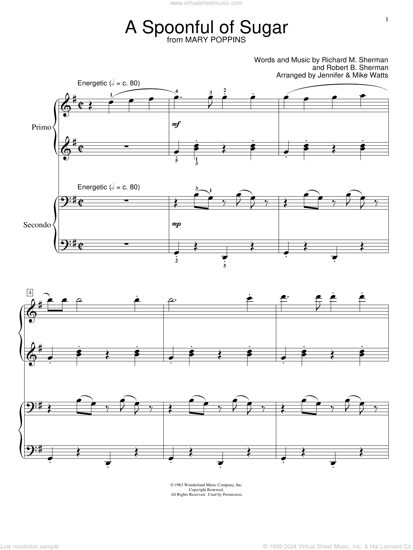 Sherman A Spoonful Of Sugar sheet music for piano four hands