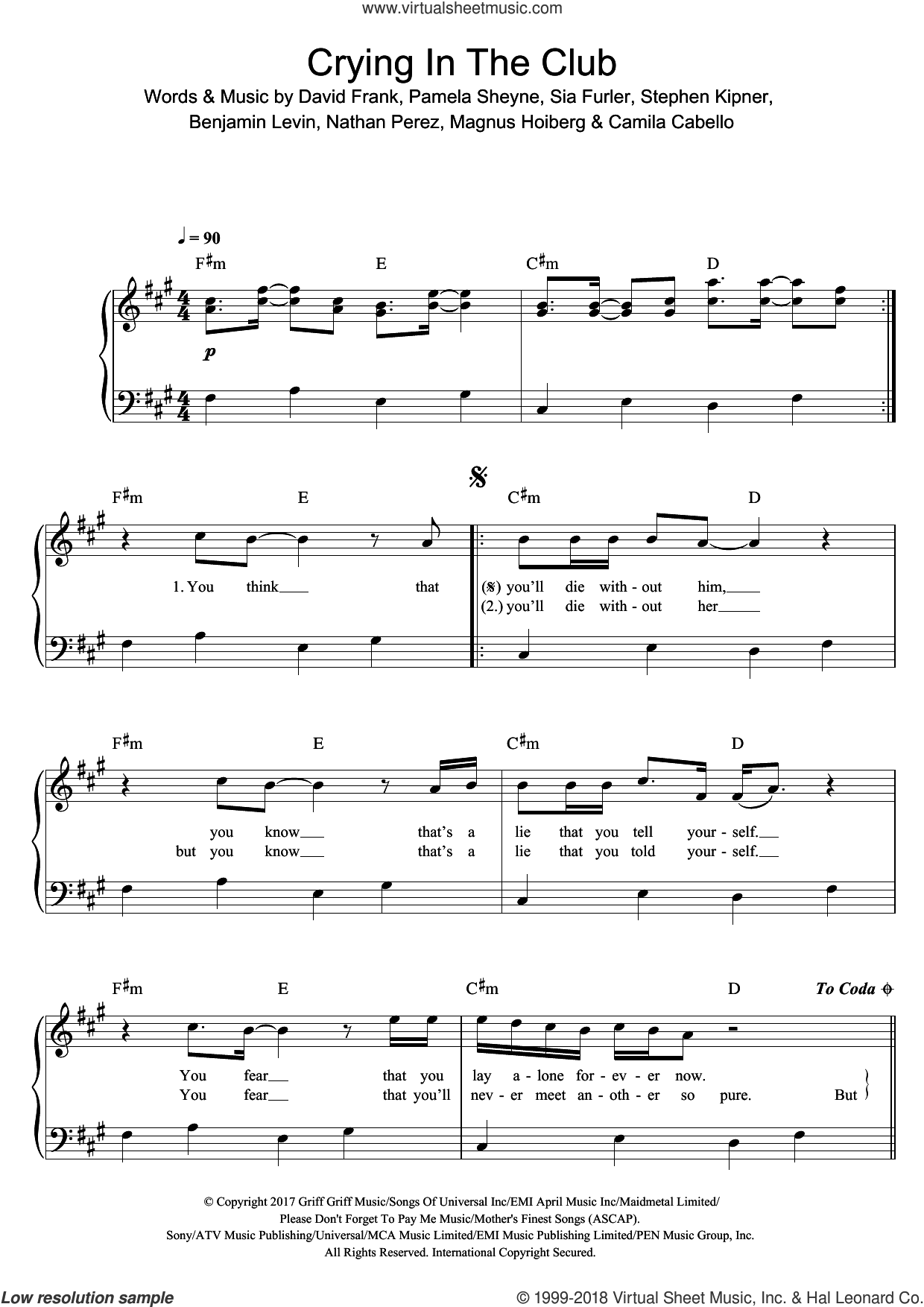 Crying In The Club sheet music for piano solo (PDF-interactive)