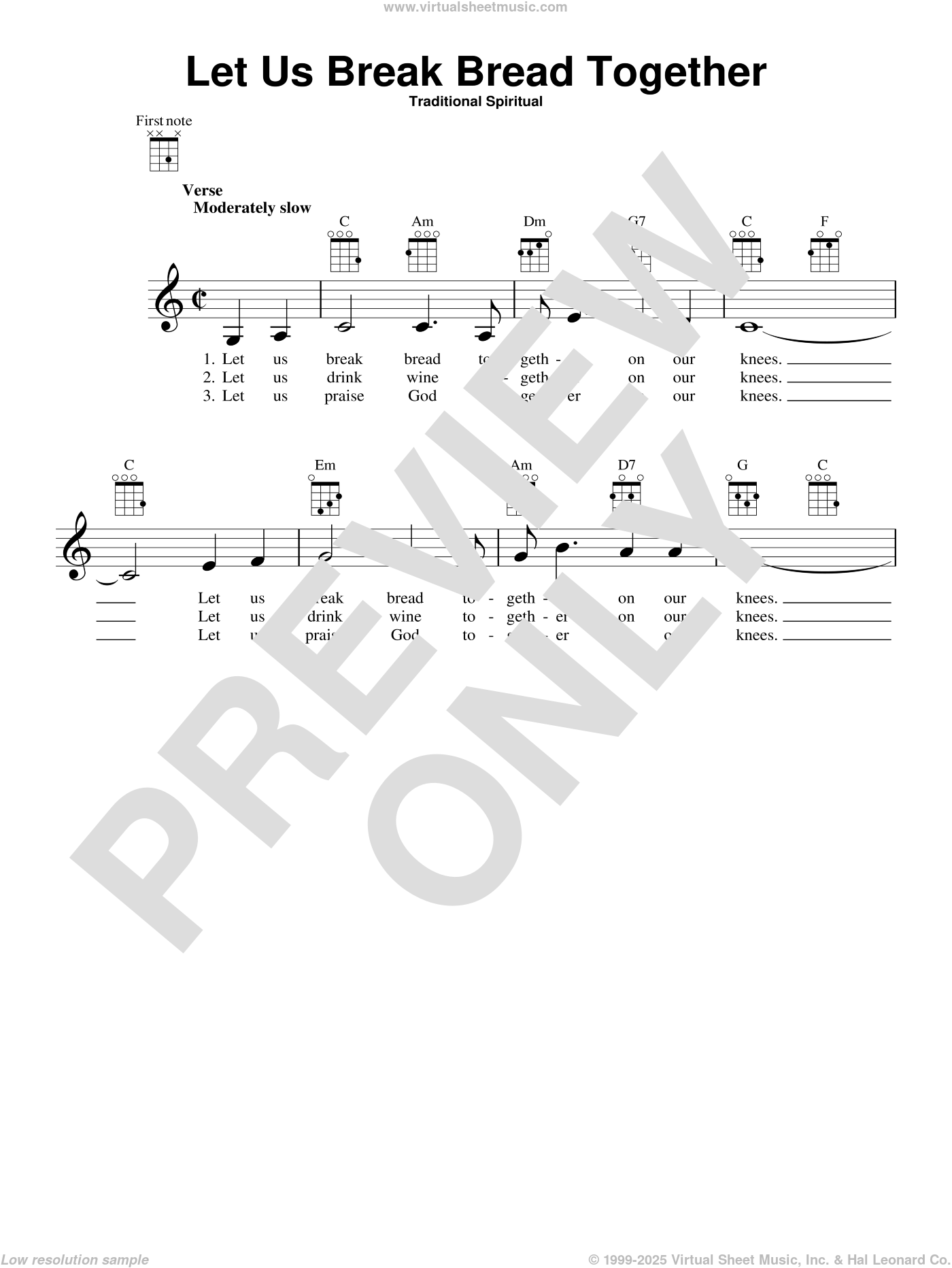 Let Us Break Bread Together sheet music for ukulele (PDF)
