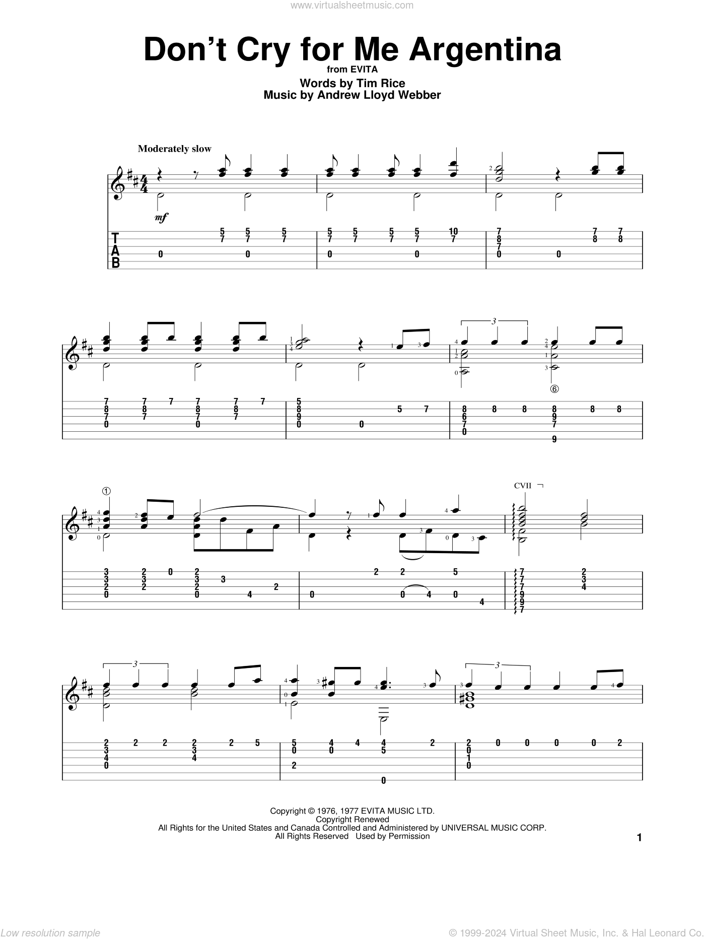 Don't Cry For Me Argentina sheet music for guitar solo v3