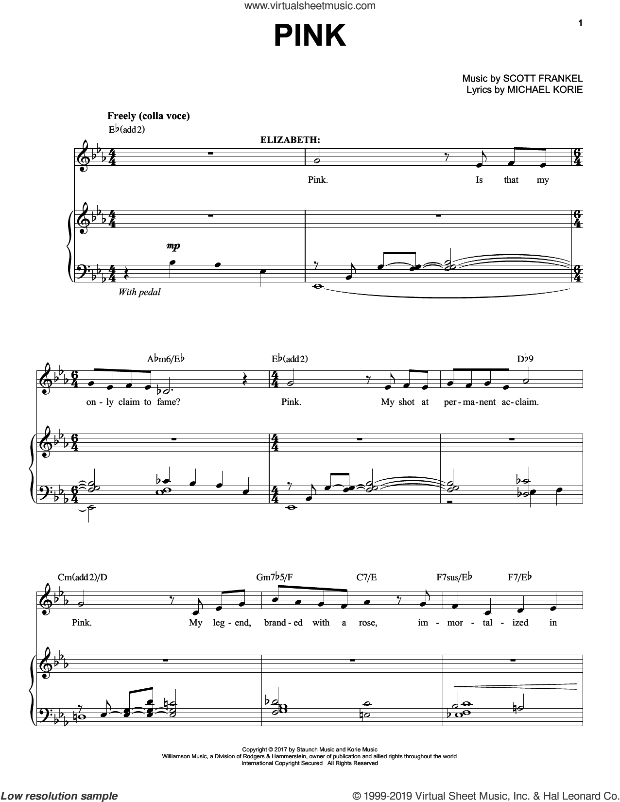 Pink sheet music for voice and piano (PDFinteractive)