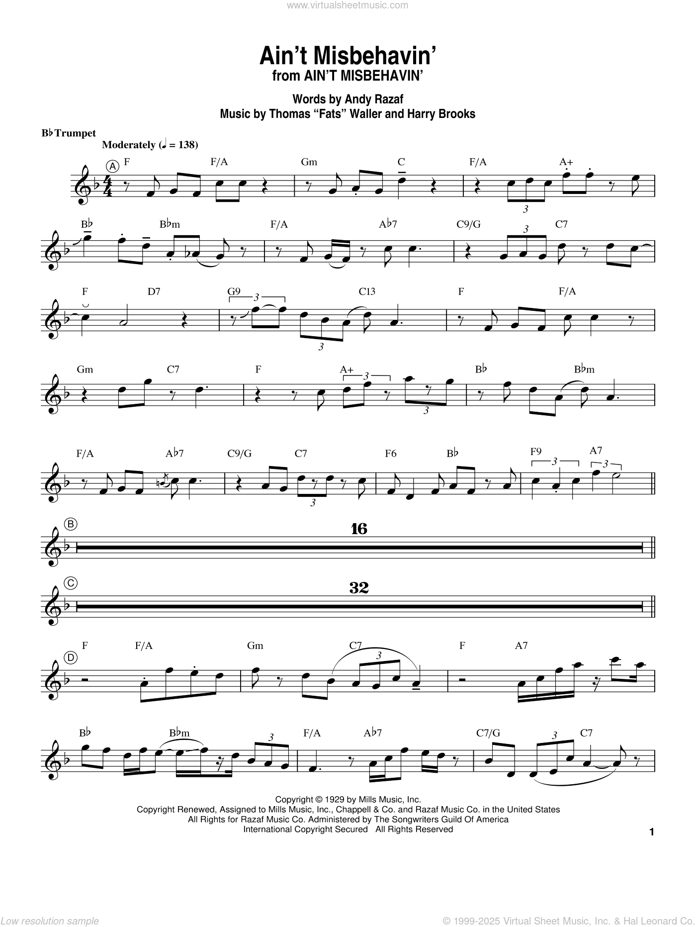 ボーカル　ビッグバンド譜面：Ain't Misbehavin' Ain't Misbehavin' - Bass