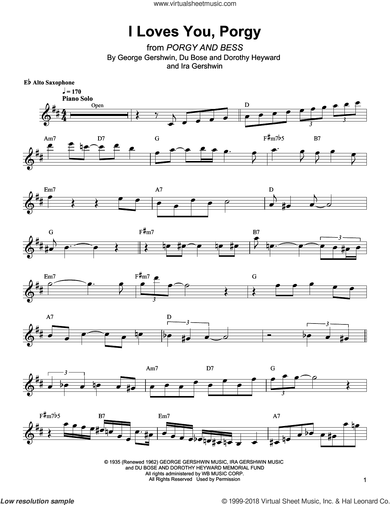 I Loves You, sheet music for alto saxophone (transcription)