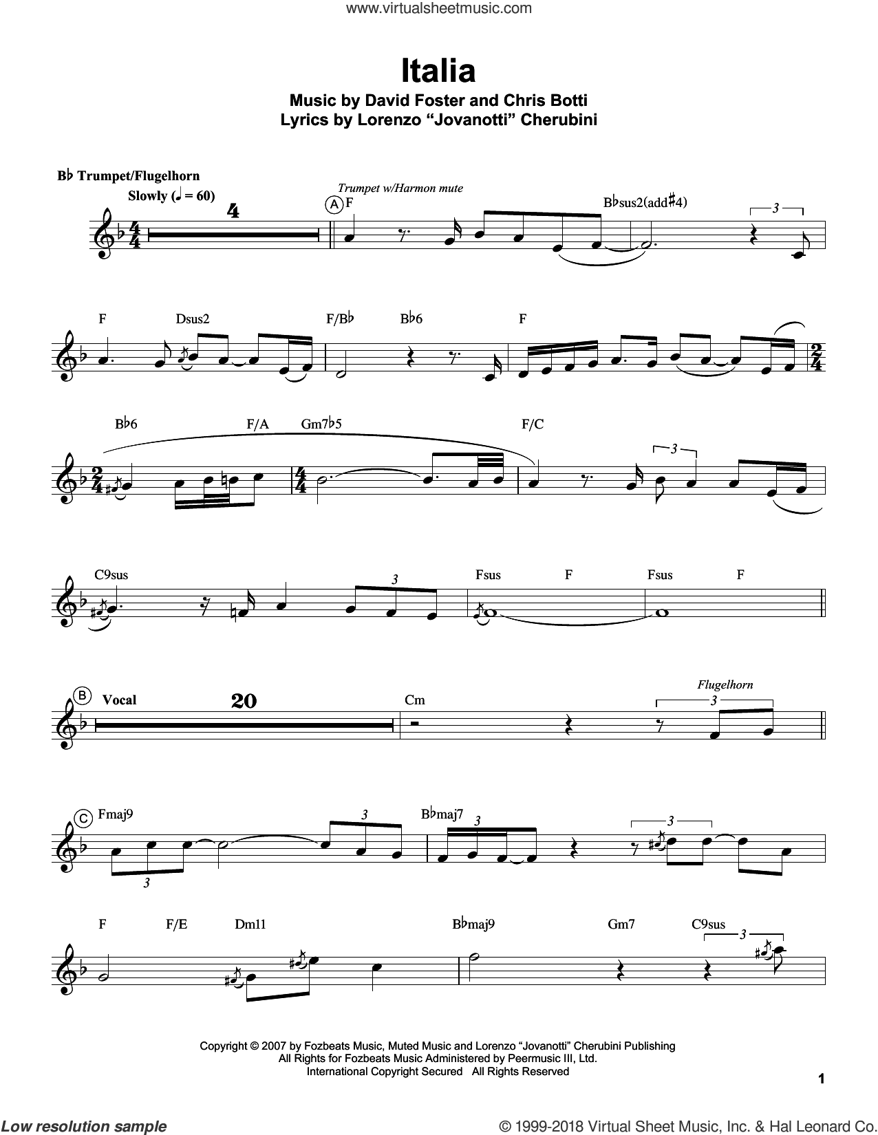 Italia sheet music for trumpet solo transcription PDF