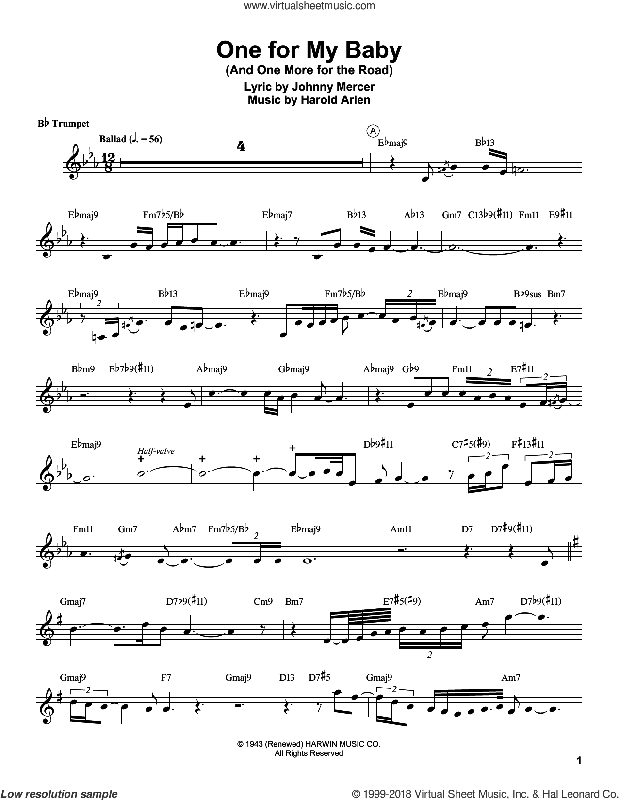 Botti One For My Baby And One More For The Road Sheet Music For Trumpet Solo Transcription