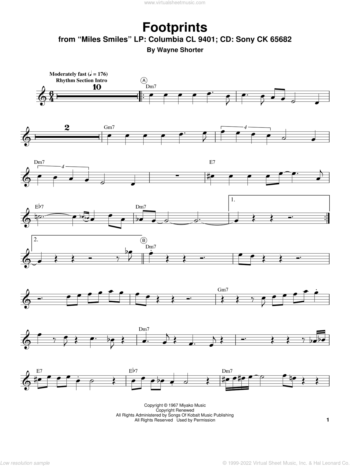 Footprints sheet music for trumpet solo (transcription) (PDF)