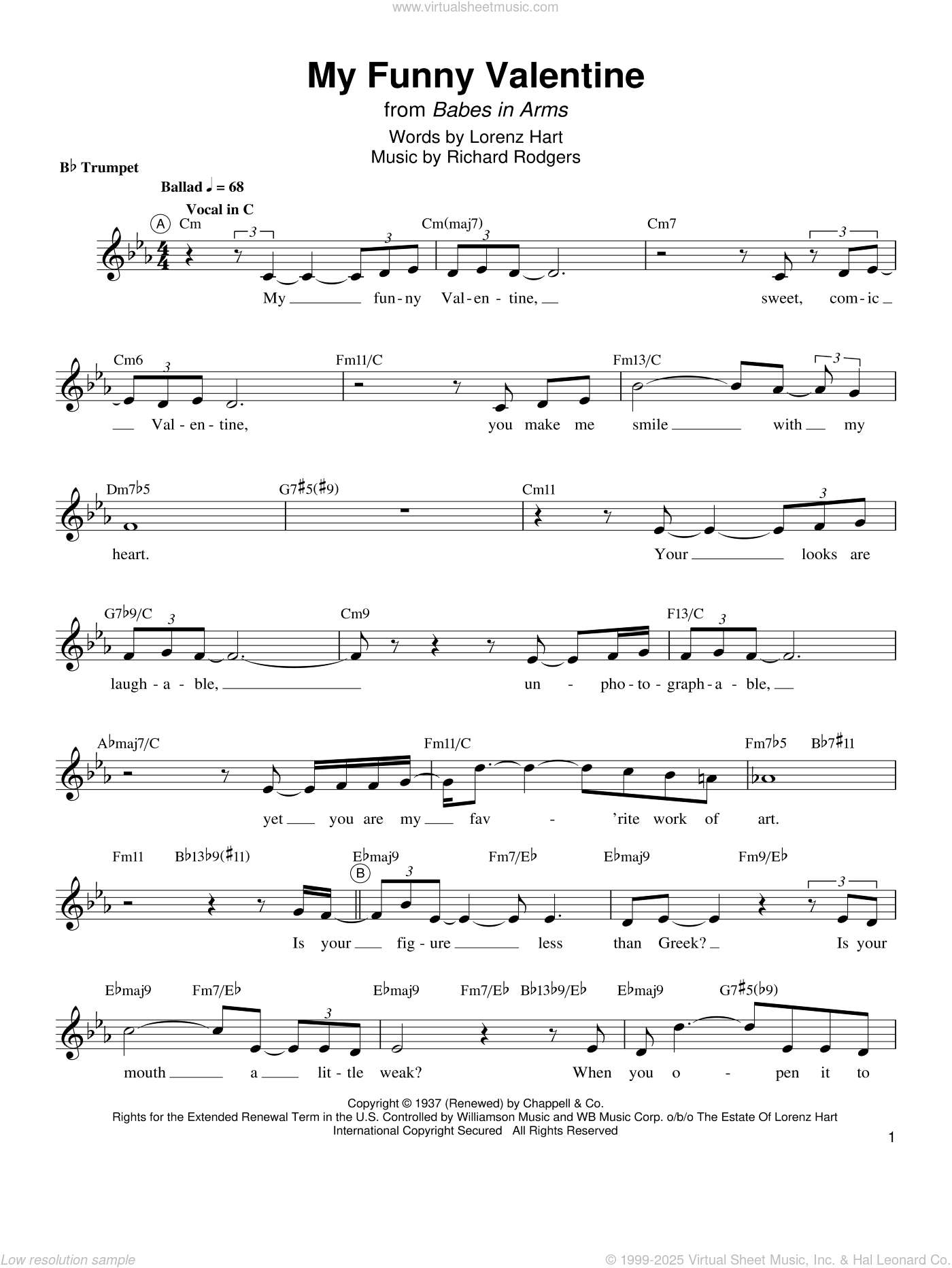 Sandoval My Funny Valentine sheet music for trumpet solo (transcription)