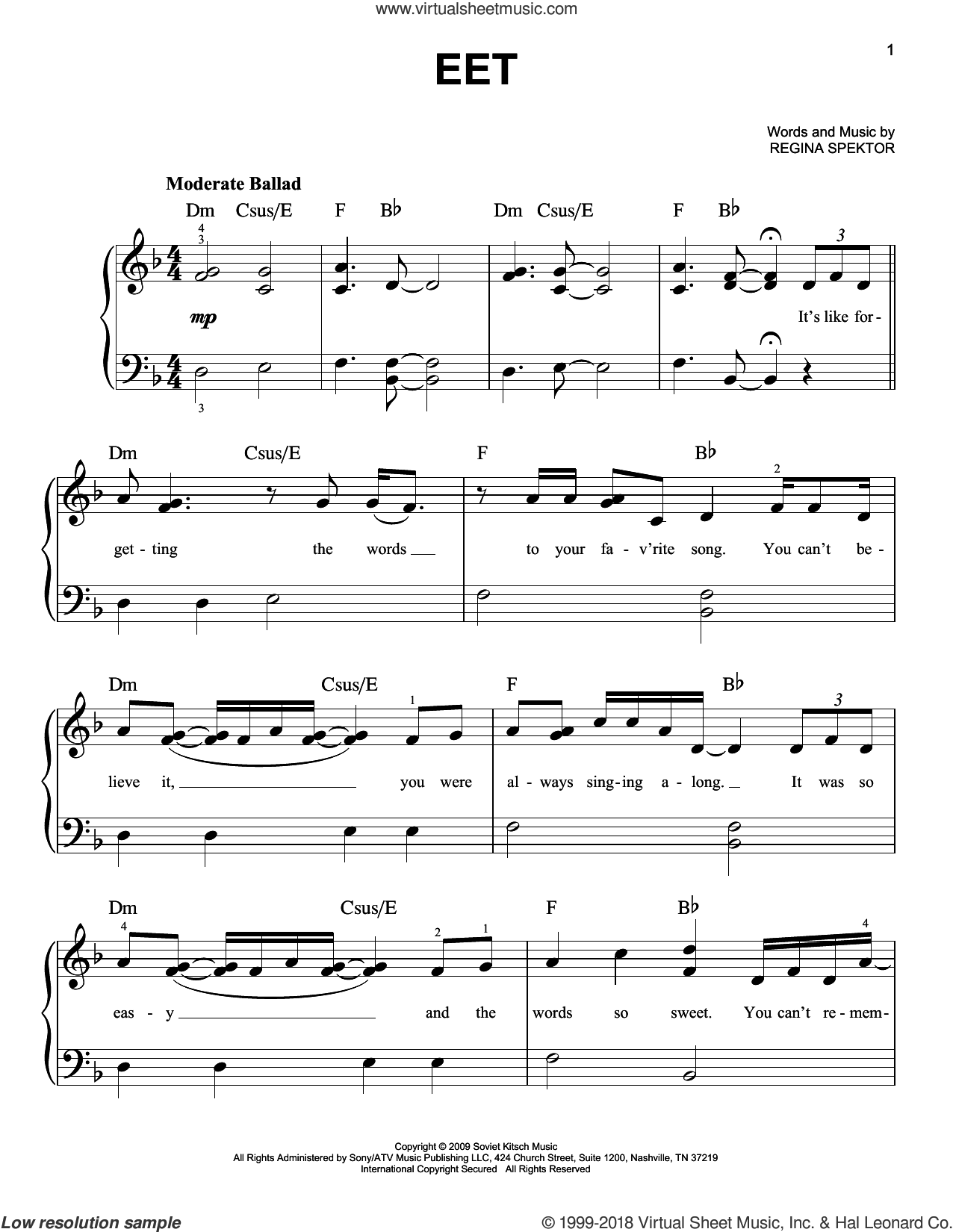 Eet sheet music for piano solo (PDF-interactive)