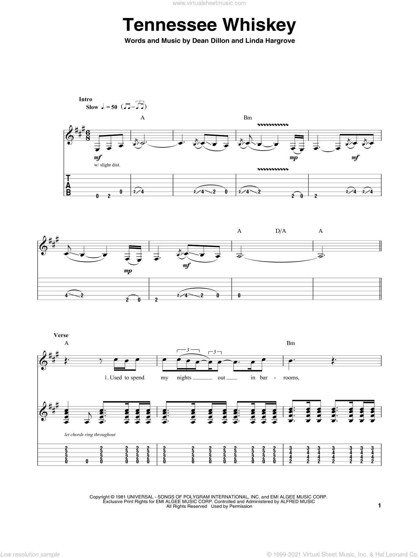 Stapleton - Tennessee Whiskey sheet music for guitar (tablature, play