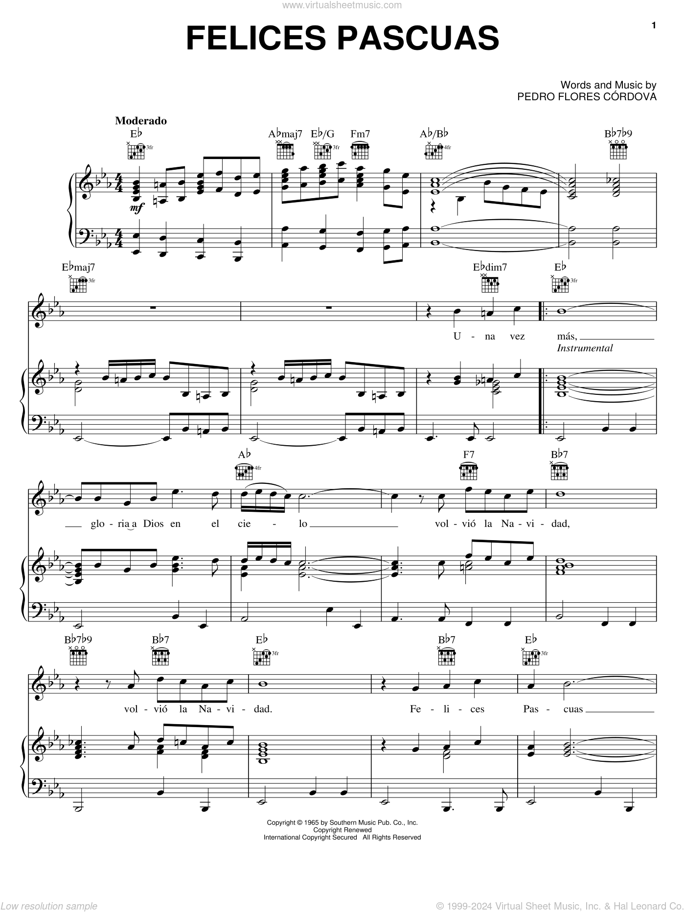 Felices Pascuas sheet music for voice, piano or guitar (PDF)