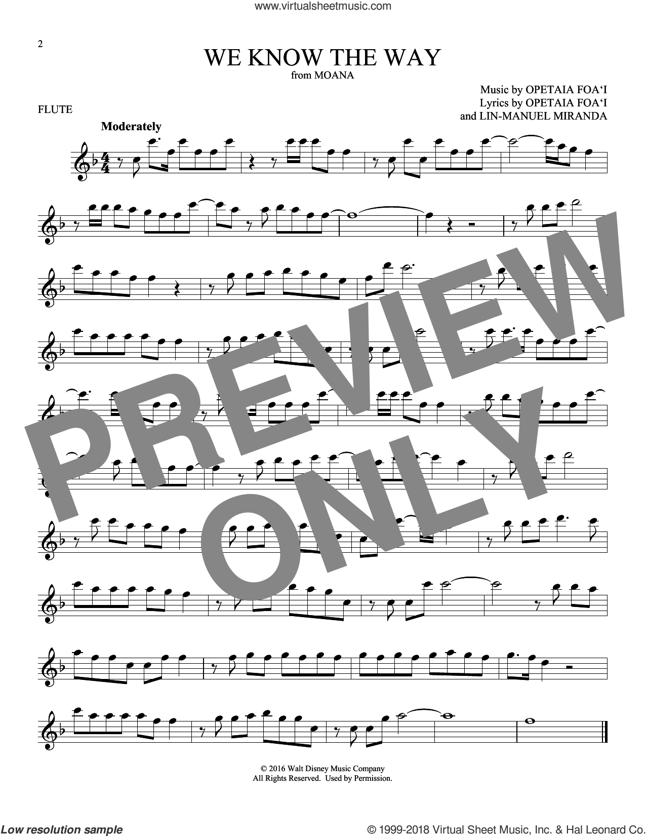 We Know The Way (from Moana) sheet music for flute solo (PDF)