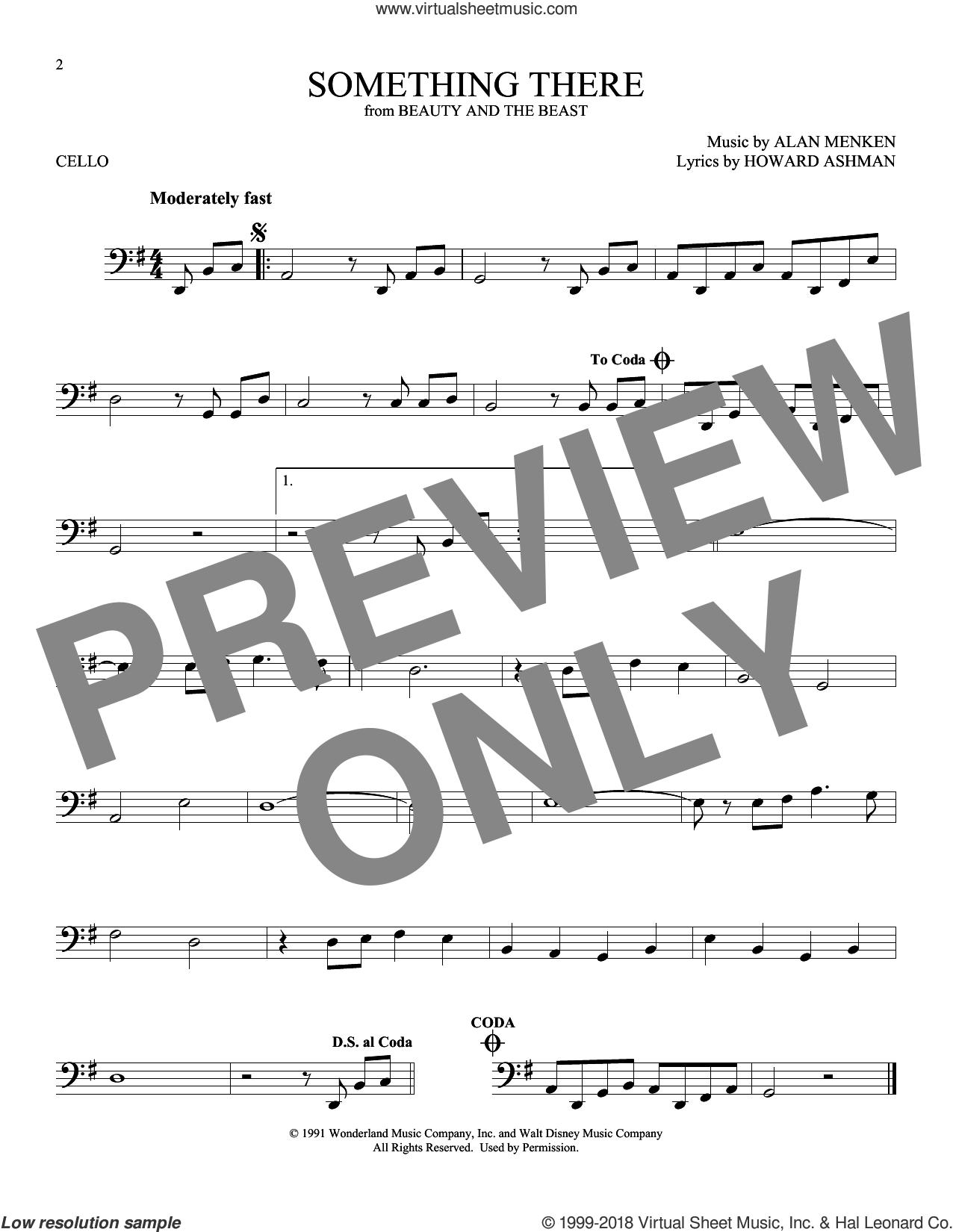 Something There (from Beauty And The Beast) sheet music for cello solo