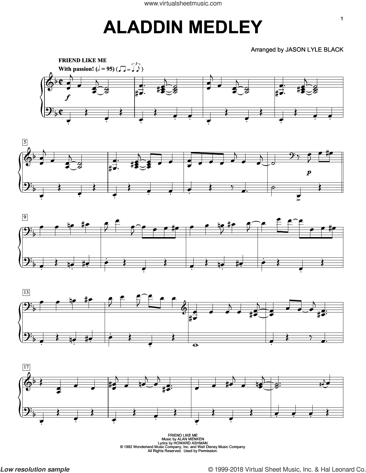 Aladdin Medley (arr. Jason Lyle Black) Sheet Music For Piano Solo