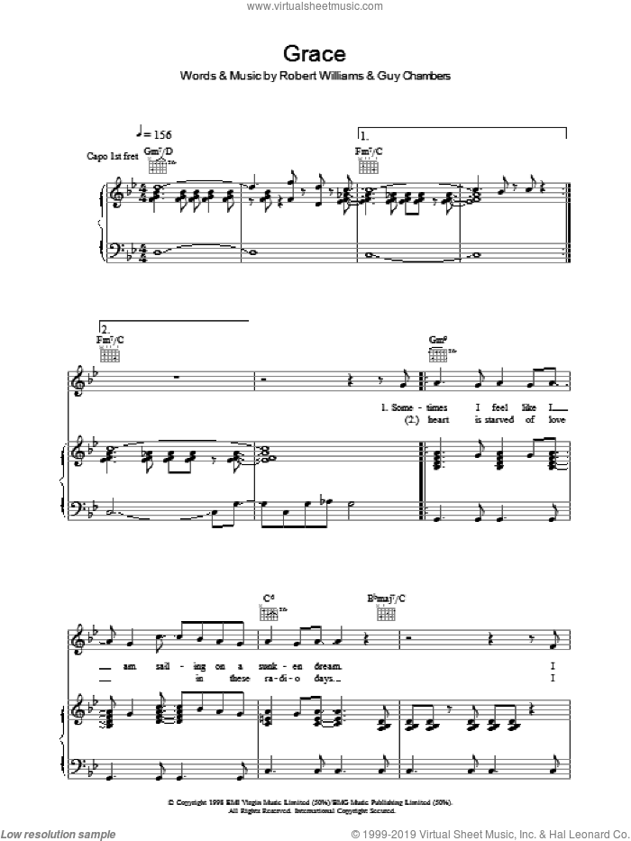 Robbie Williams: Grace sheet music for voice, piano or guitar
