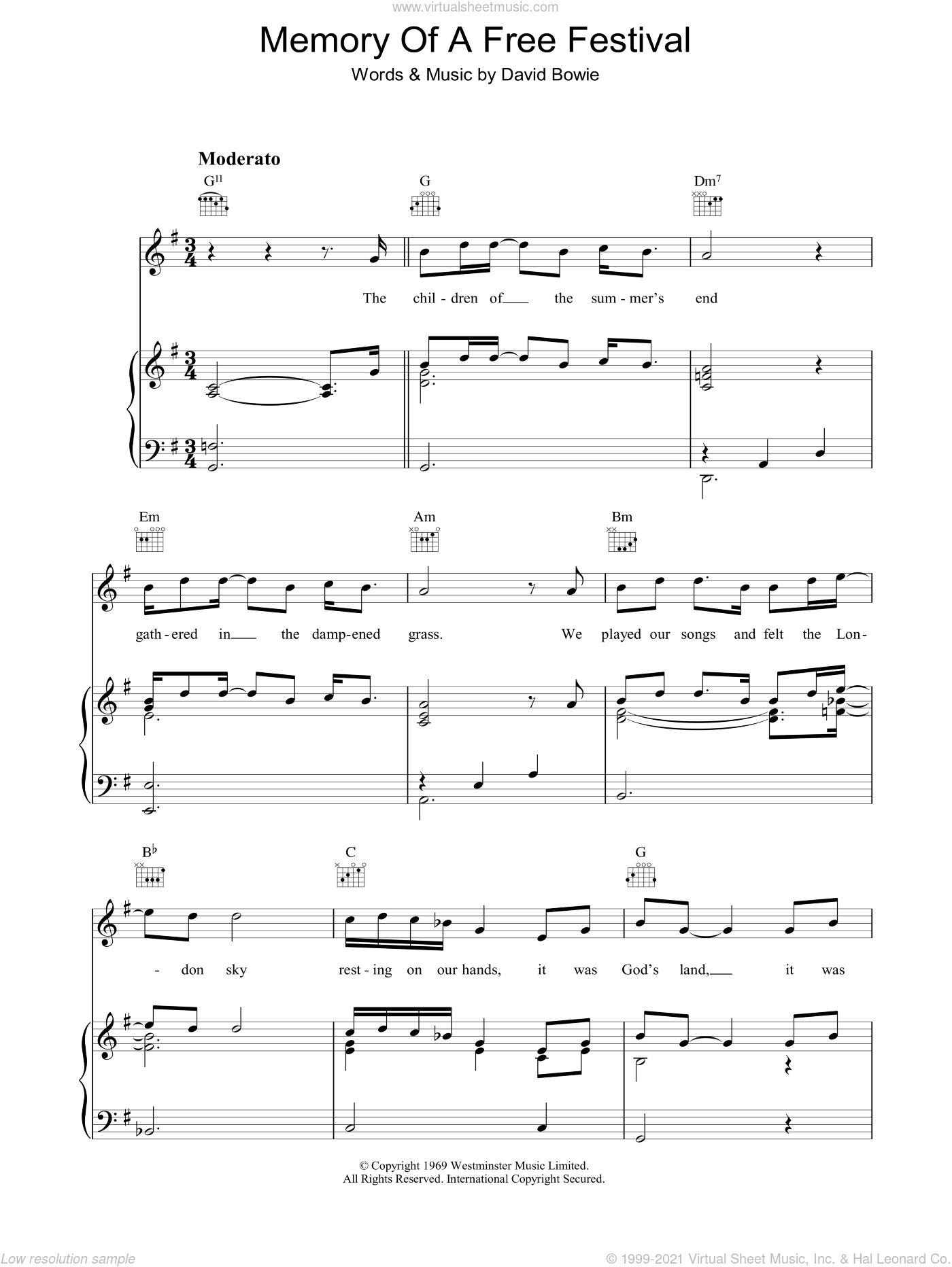 Bowie Memory Of A Free Festival Sheet Music For Voice Piano Or Guitar