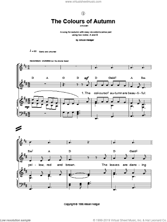 The Colours Of Autumn sheet music for voice, piano or guitar