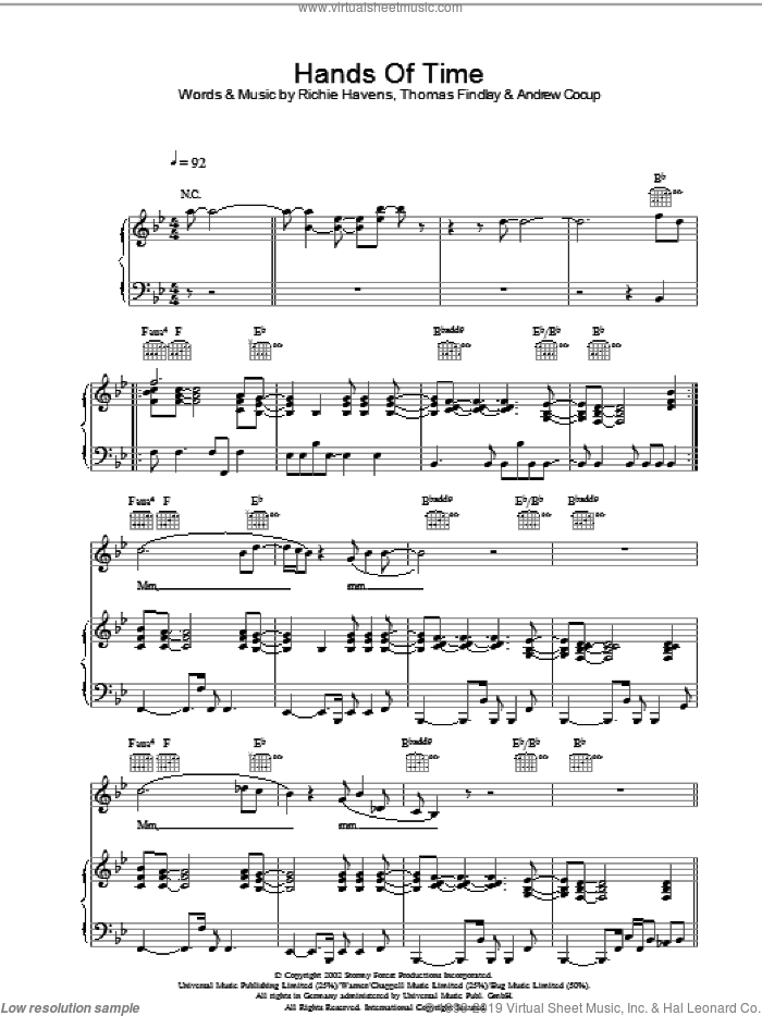 Hands Of Time sheet music for voice piano or guitar PDF