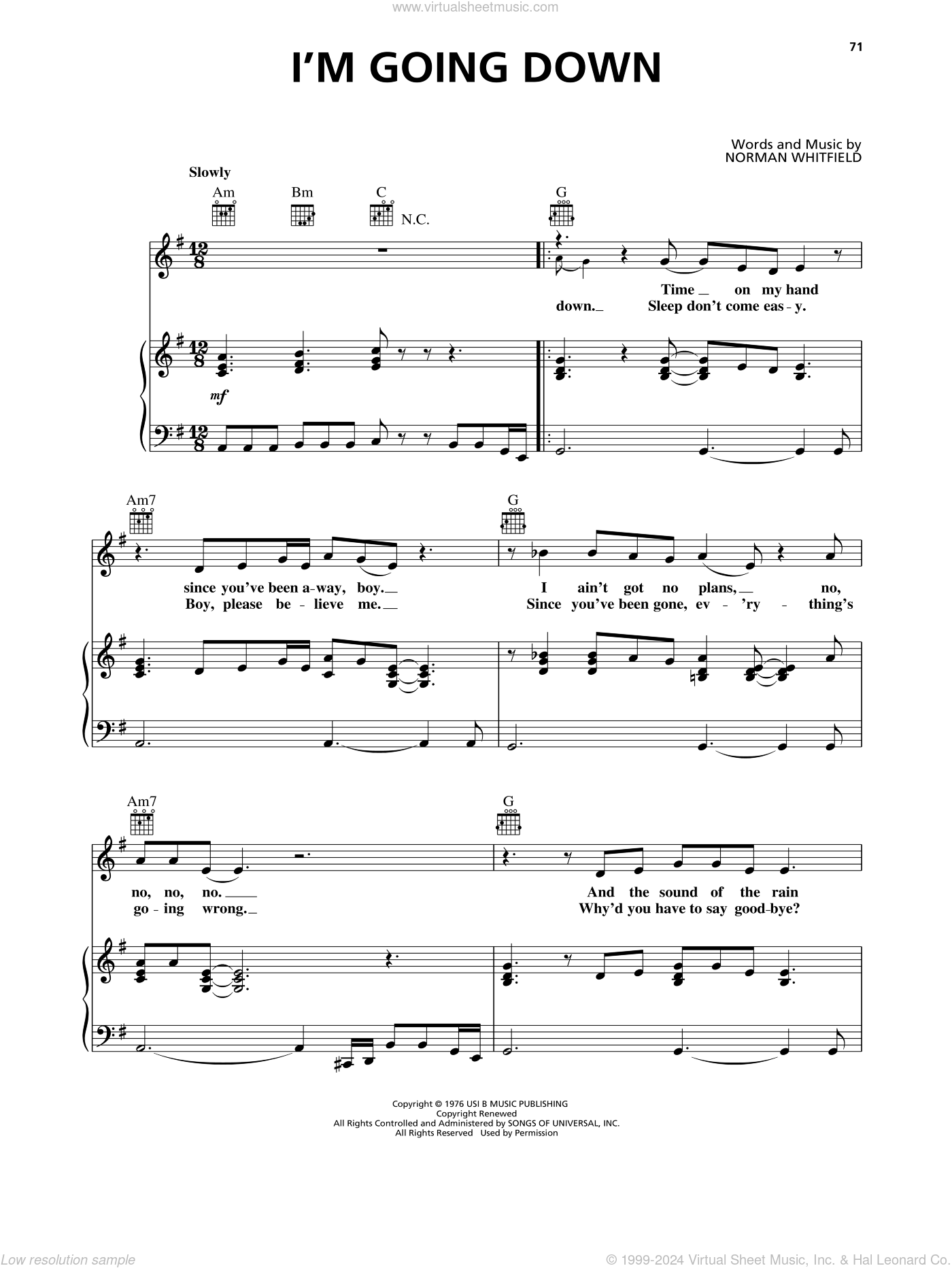 I'm Going Down sheet music for voice, piano or guitar (PDF)