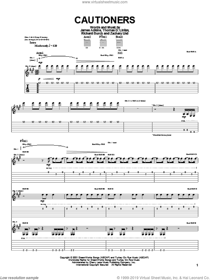 Cautioners sheet music for guitar (tablature) (PDF)