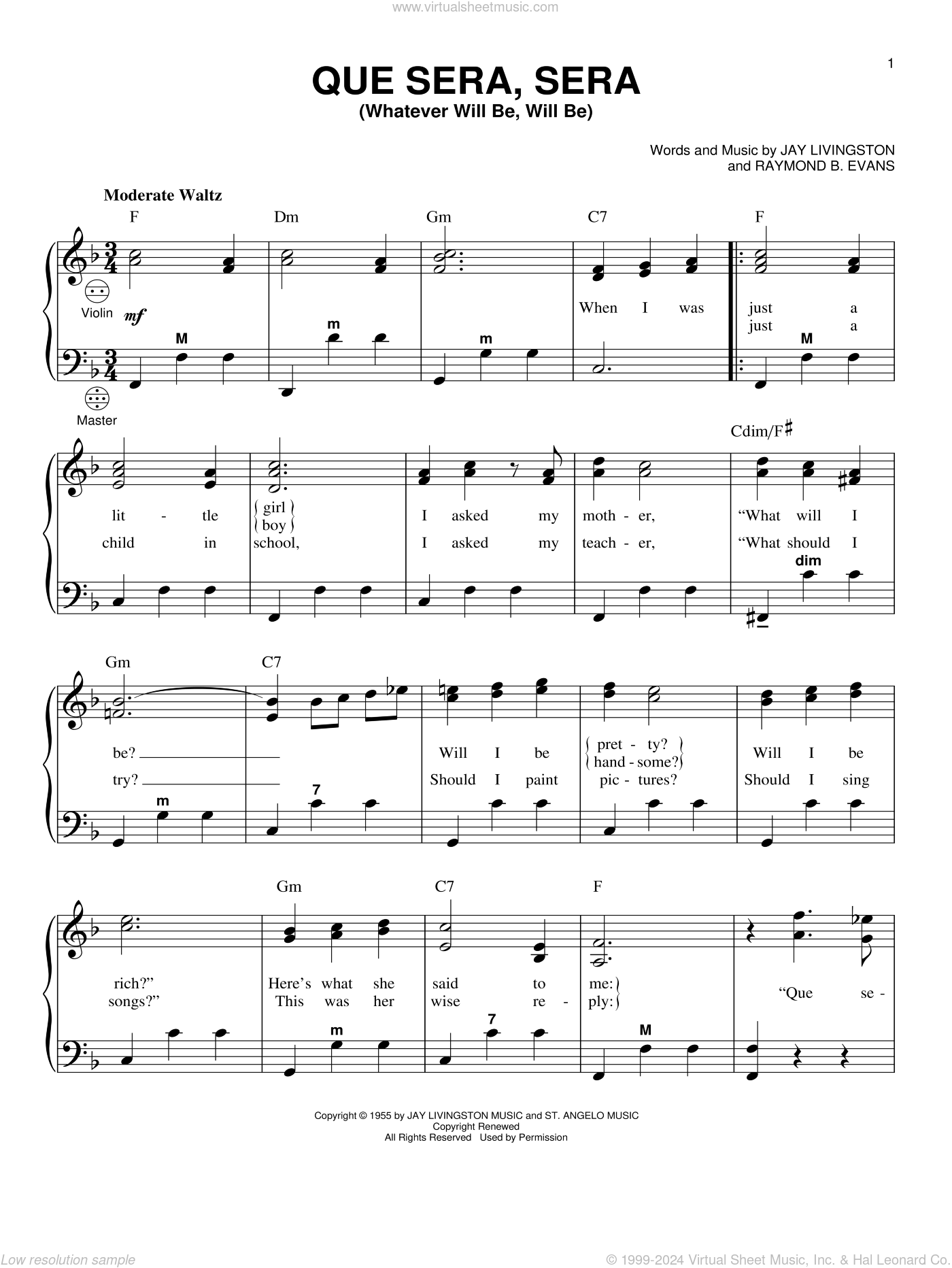 que sera sera sheet music