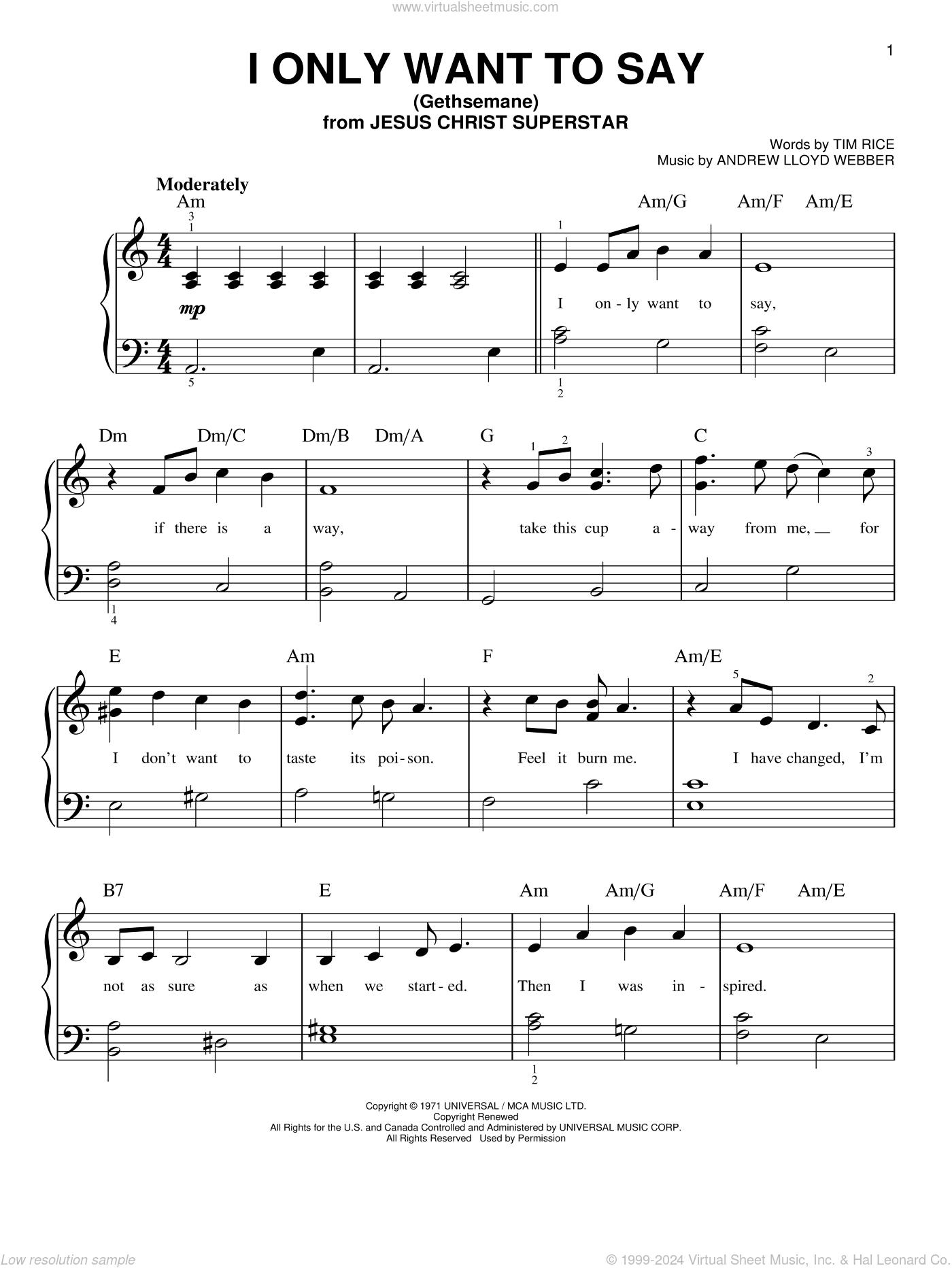 I Only Want To Say (Gethsemane) sheet music for piano solo (PDF)