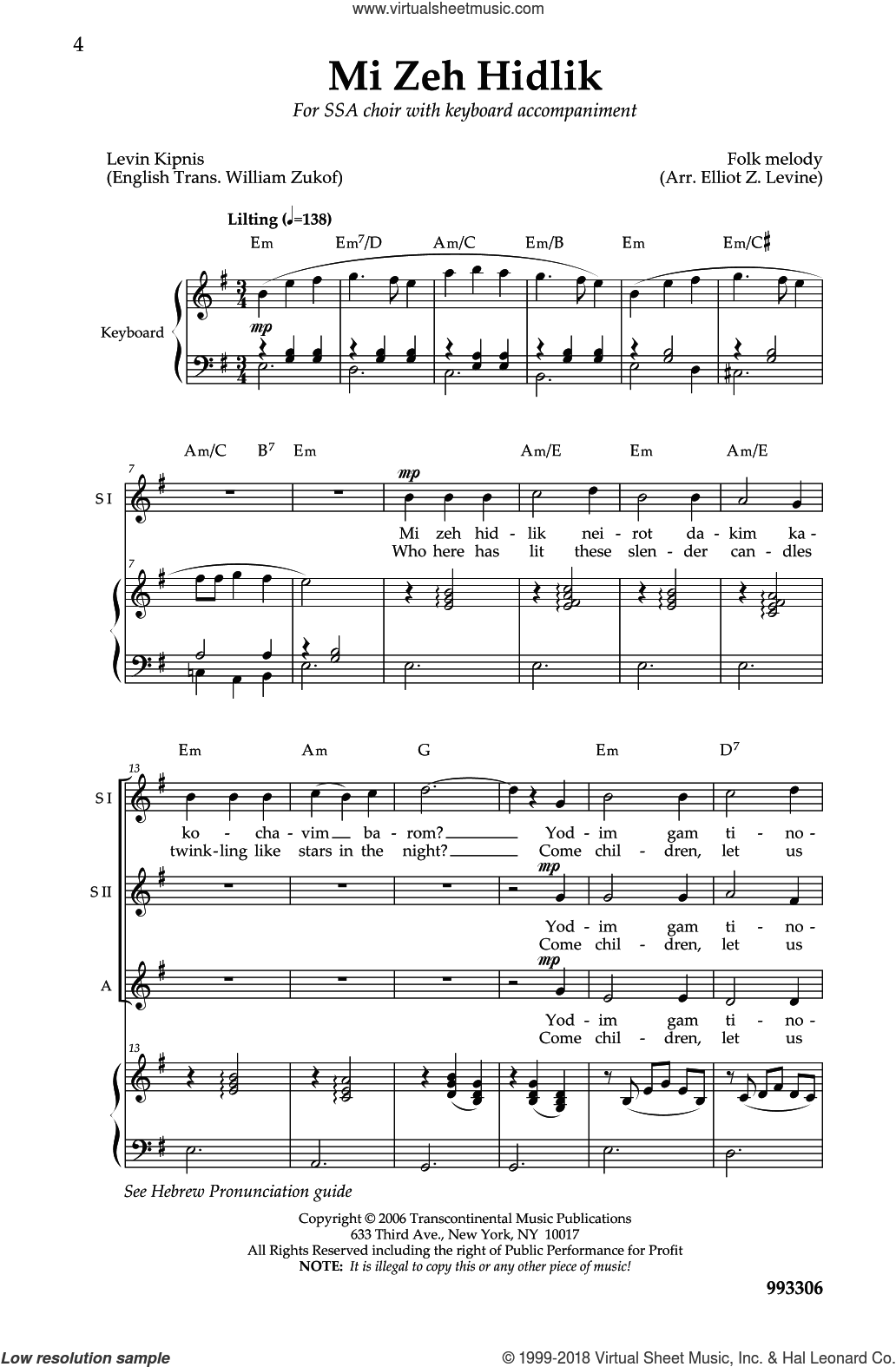 Three Yiddish Chanukah Songs For Treble Choir sheet music for choir ...