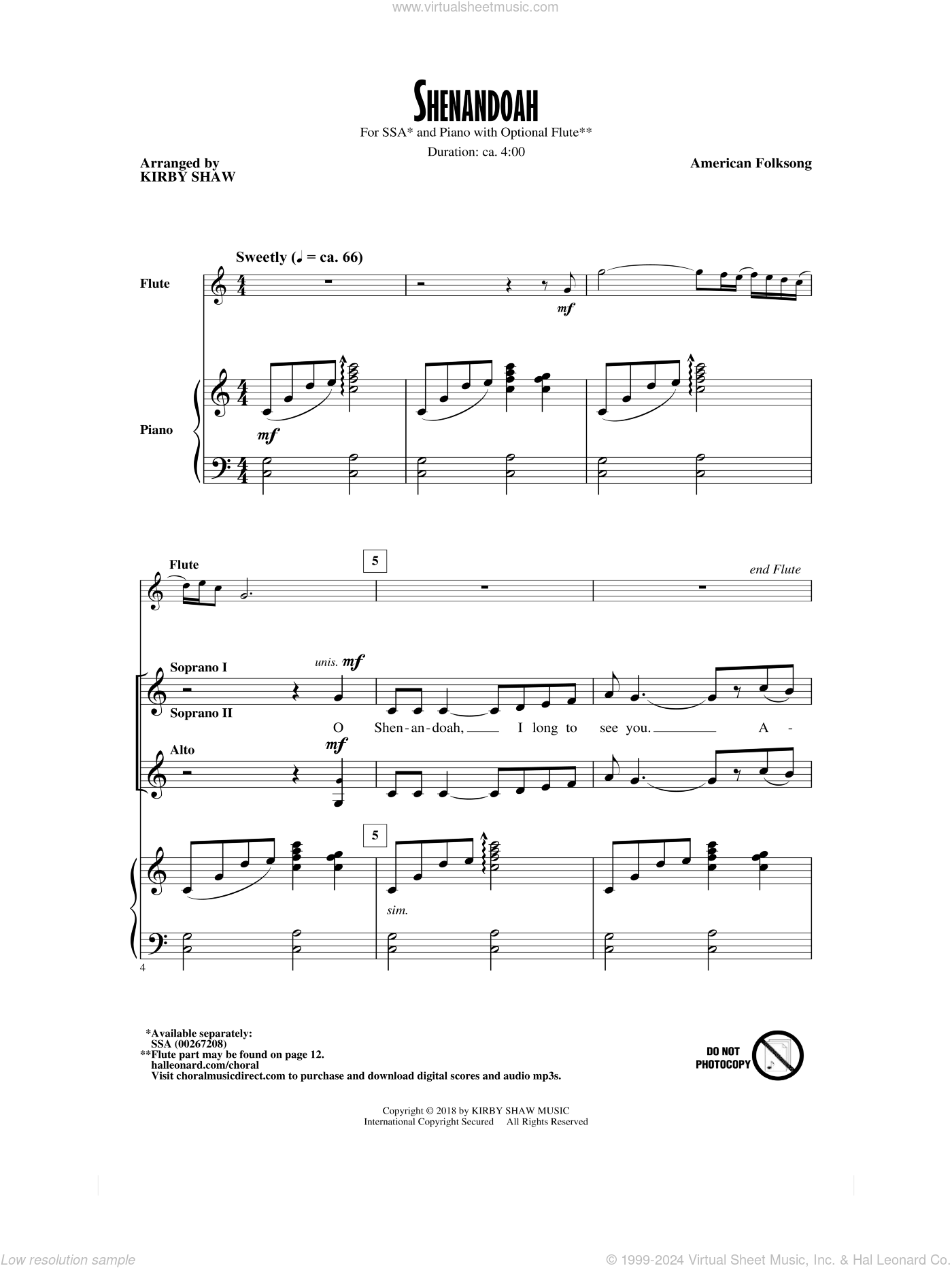 Kirby Shaw: Shenandoah sheet music for choir (SSA: soprano, alto)