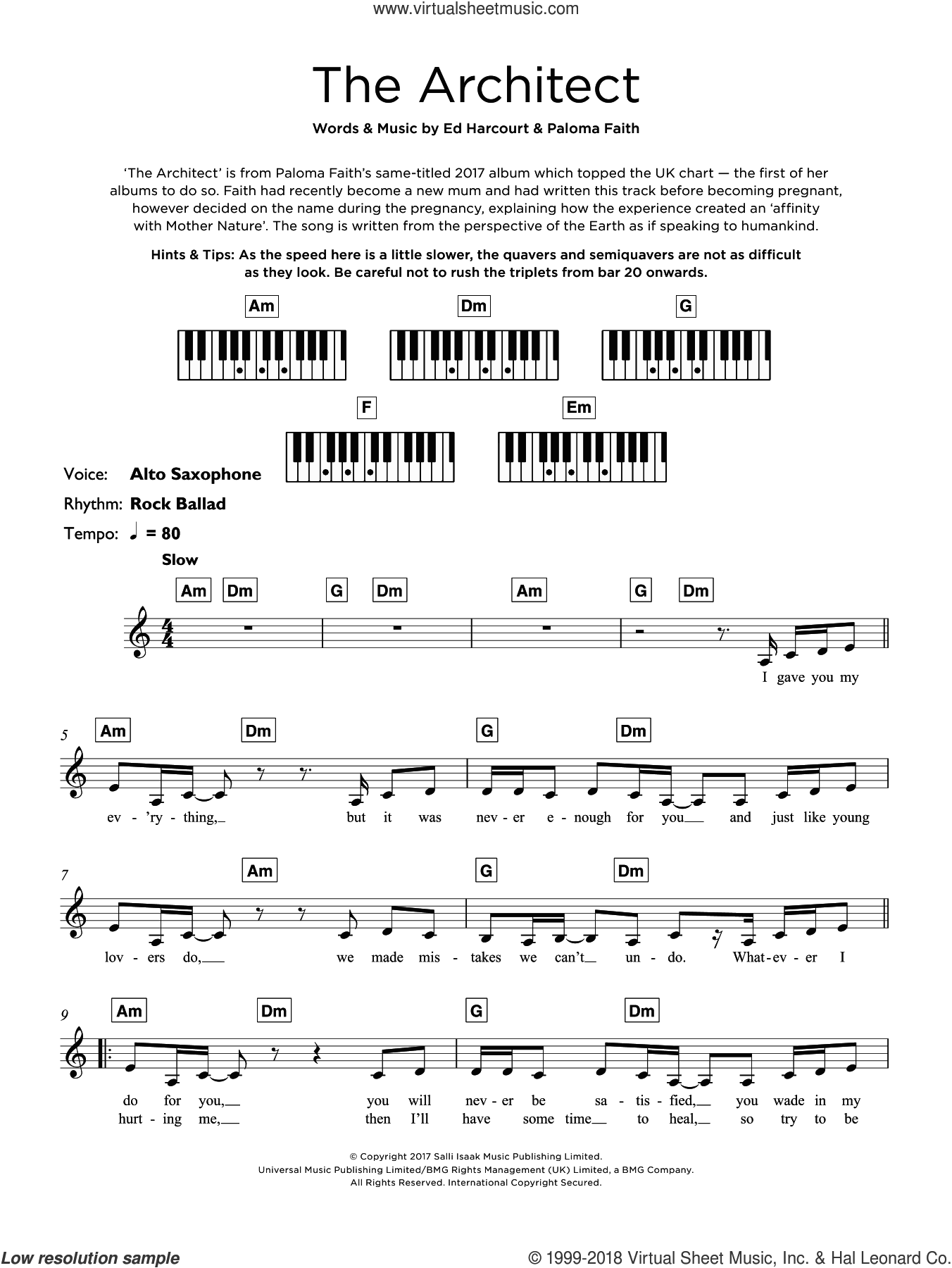 The Architect sheet music (intermediate) for piano solo (keyboard)