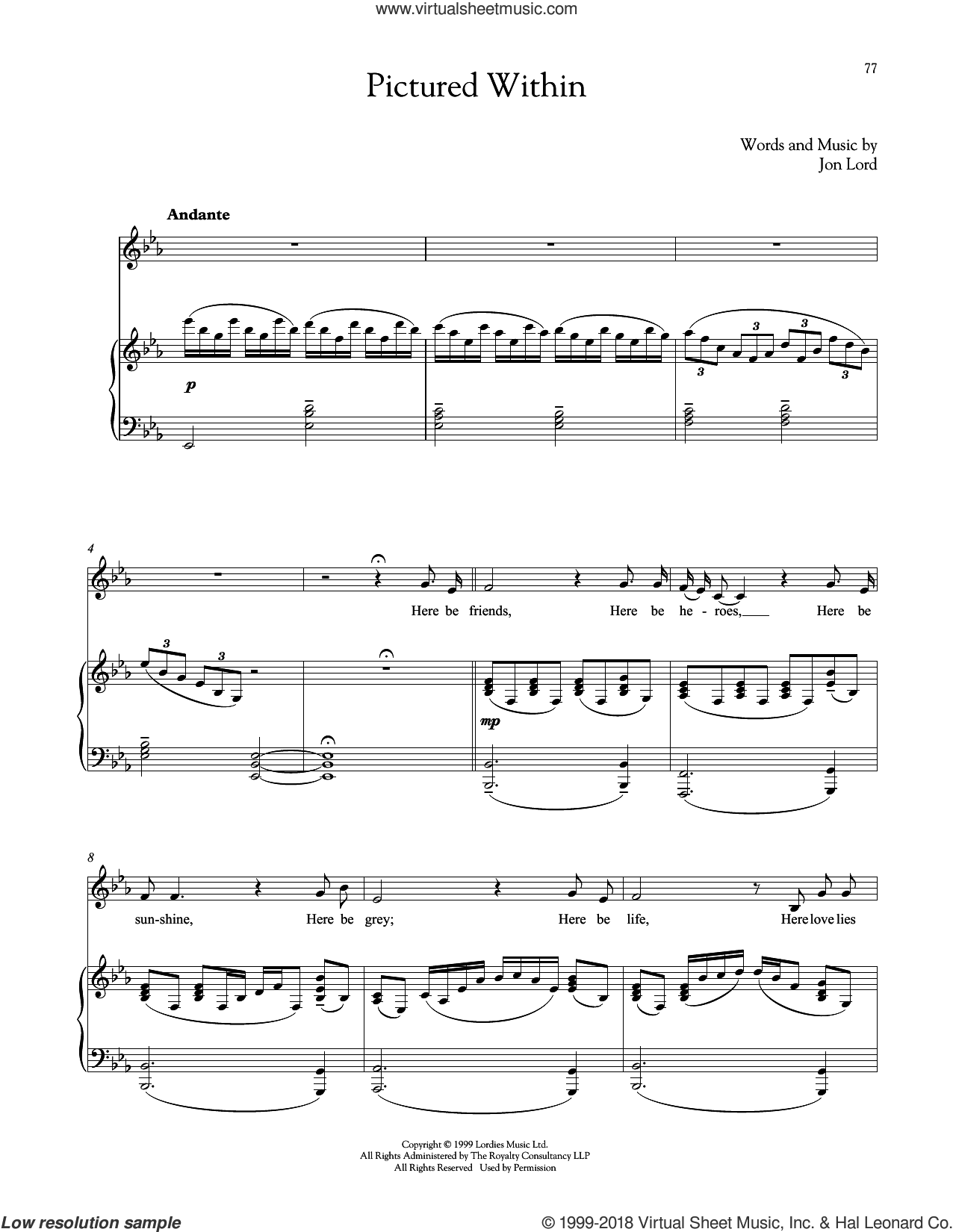 Pictured Within sheet music for voice and piano (PDF)