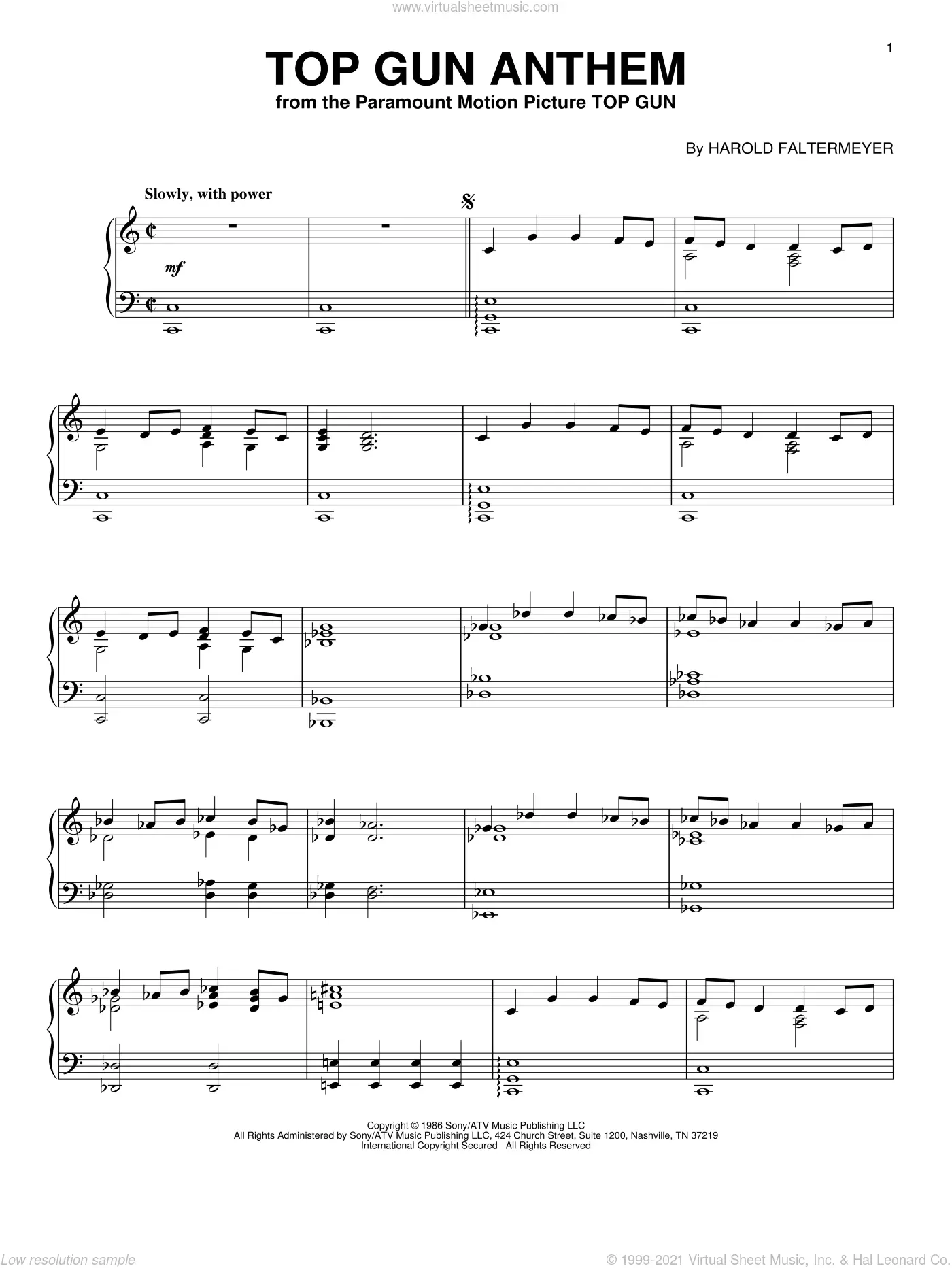 Top Gun Anthem (arr. Matt Millington) Sheet Music | Harold Faltermeyer |  Piano Solo