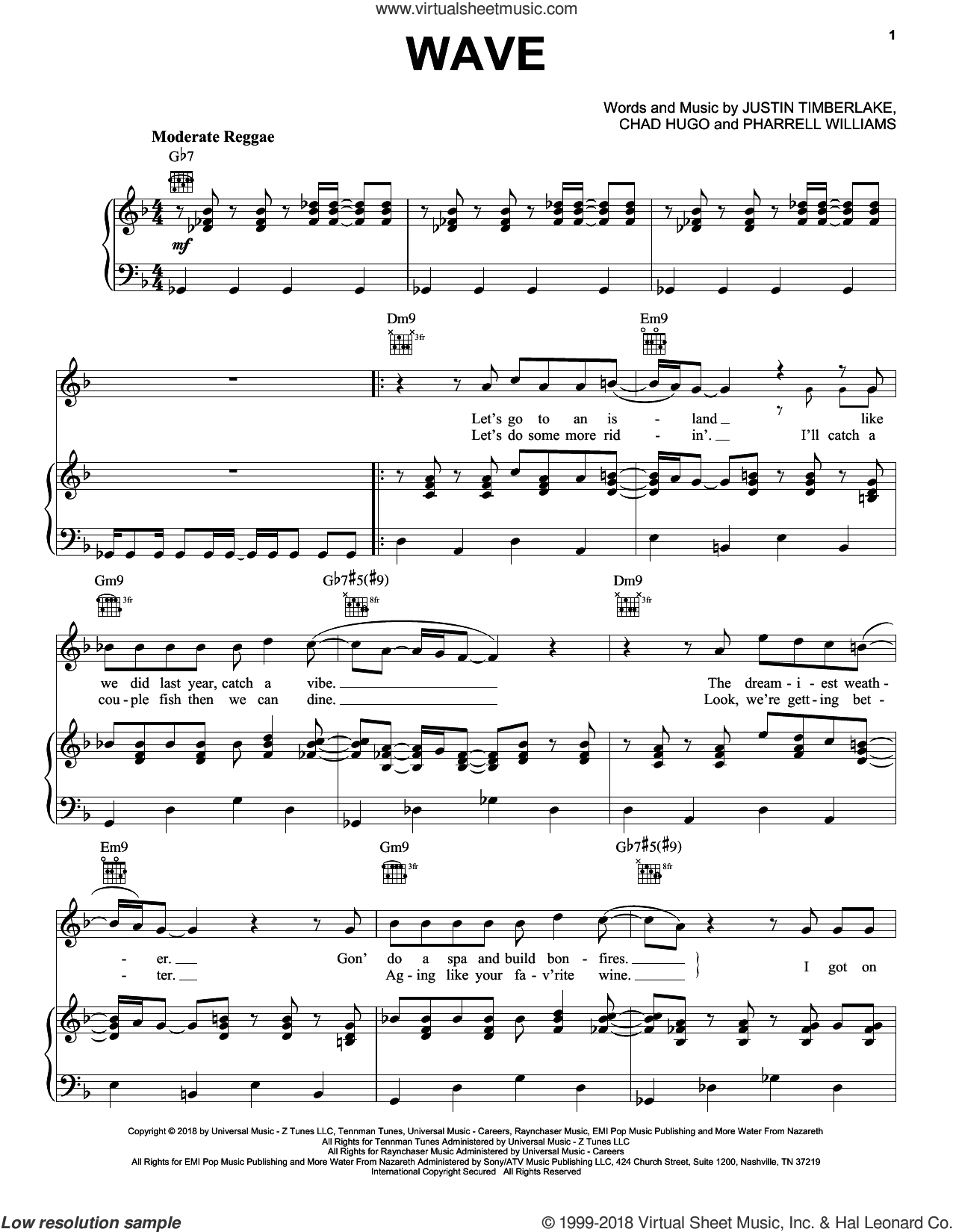 Justin Timberlake: Wave sheet music for voice, piano or guitar