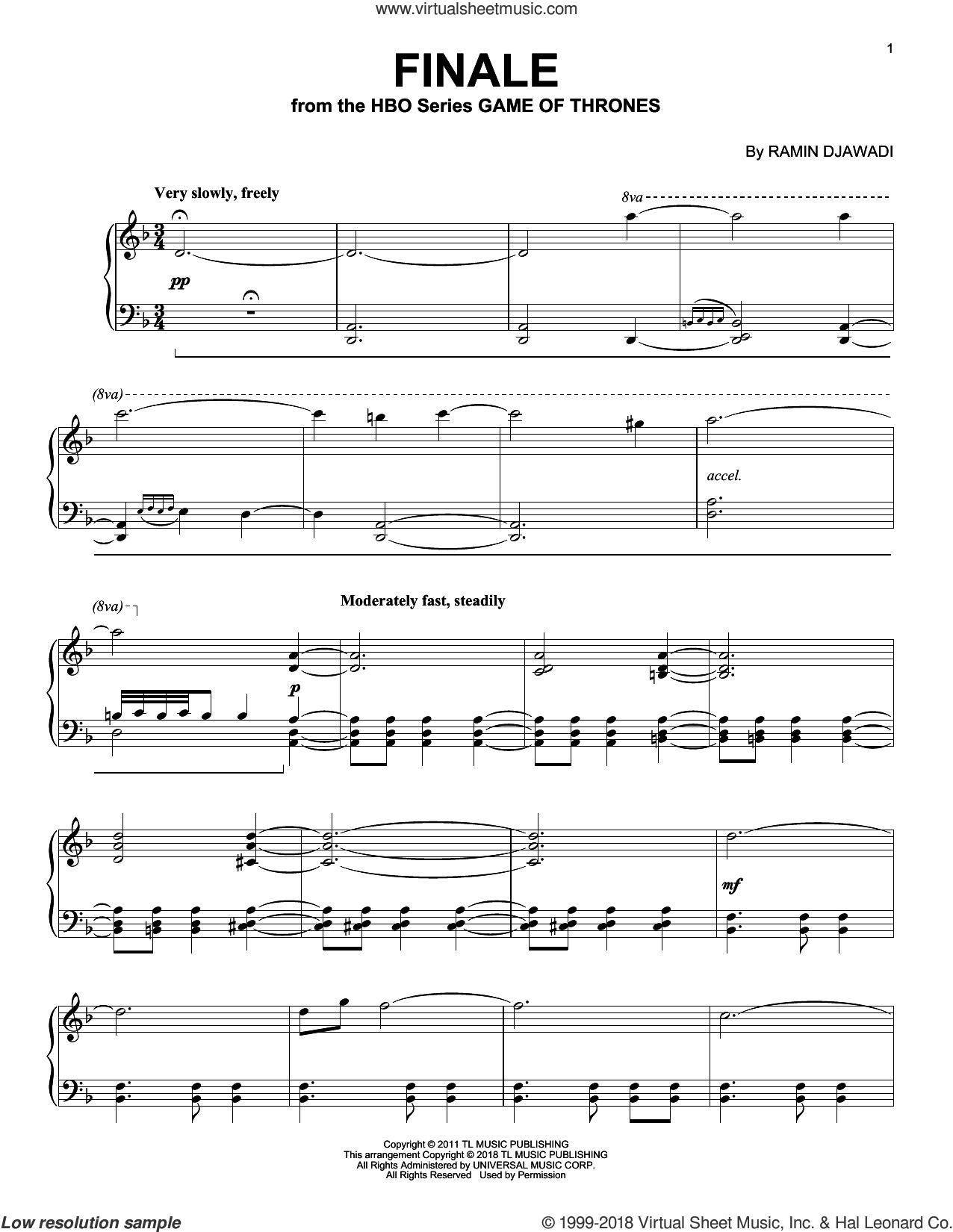 Ramin Djawadi: Finale (from Game of Thrones) sheet music for piano solo