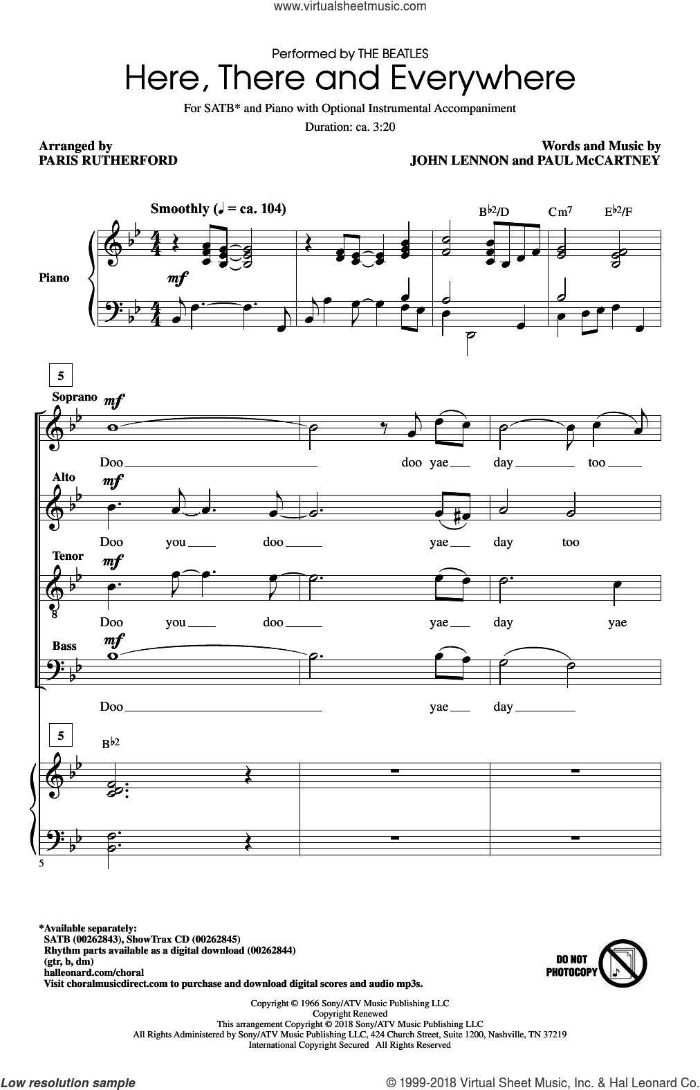 Mccartney Here There And Everywhere Sheet Music For Choir Satb Soprano Alto Tenor Bass