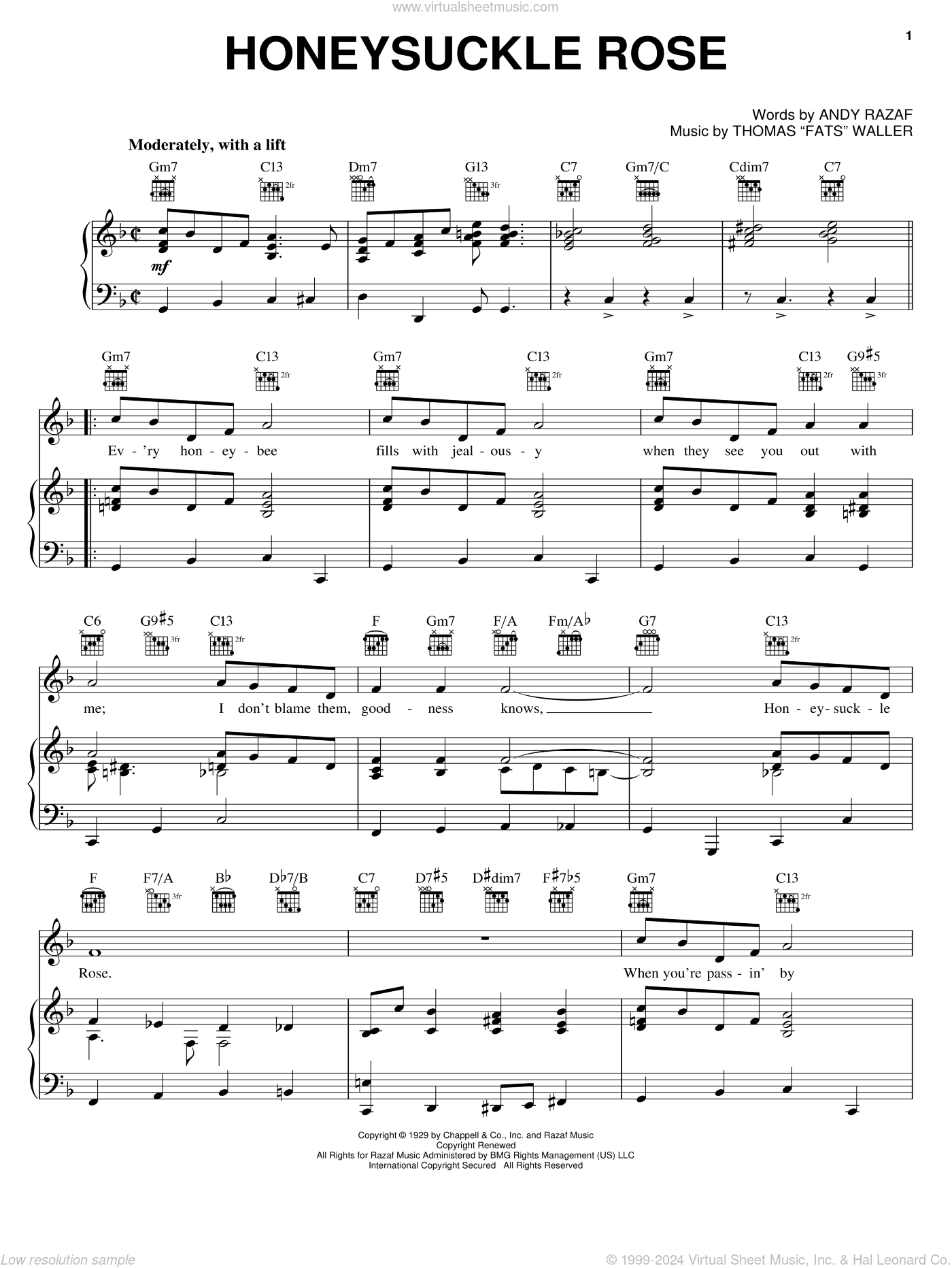 Django Reinhardt: Honeysuckle Rose Sheet Music For Voice, Piano Or Guitar