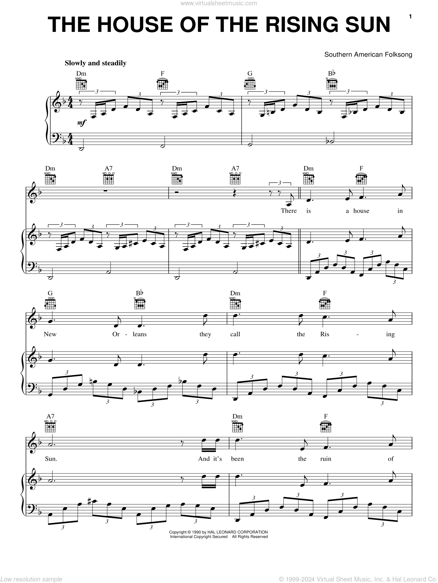 House Of The Rising Sun sheet music for voice, piano or guitar