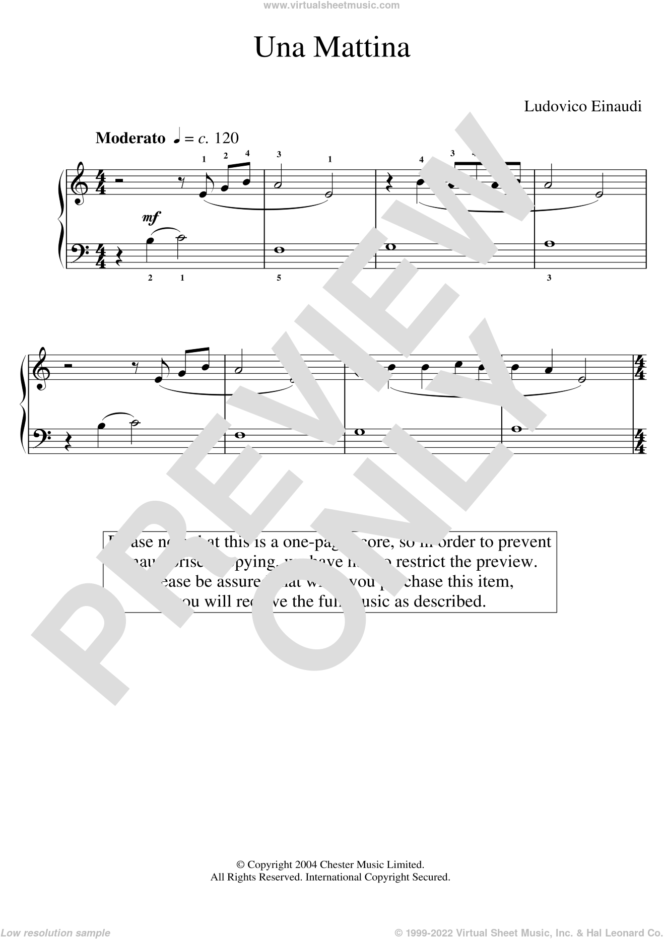 Una Mattina (Abridged) Sheet Music (Beginner) For Piano Solo (Elementary)