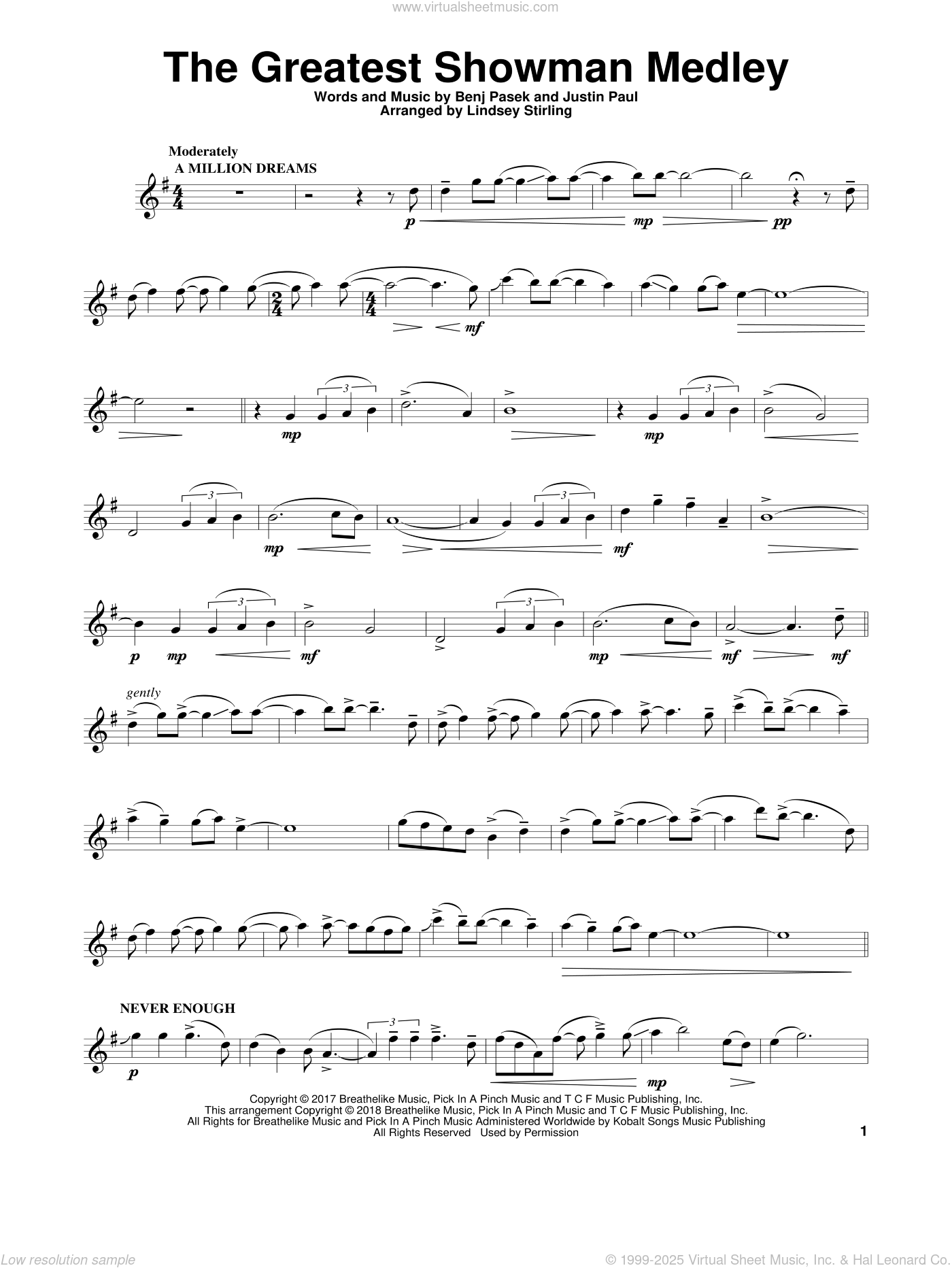 Stirling the greatest showman medley sheet music for violin solo