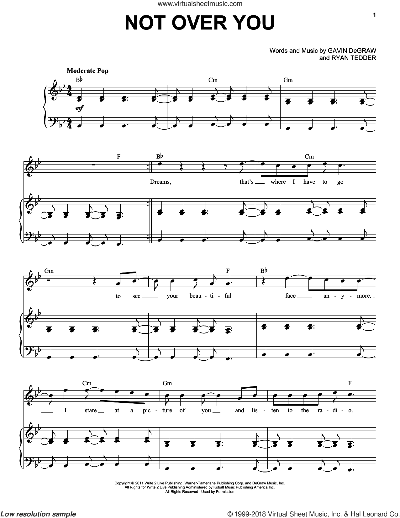 Not Over You sheet music for voice and piano (PDF-interactive)