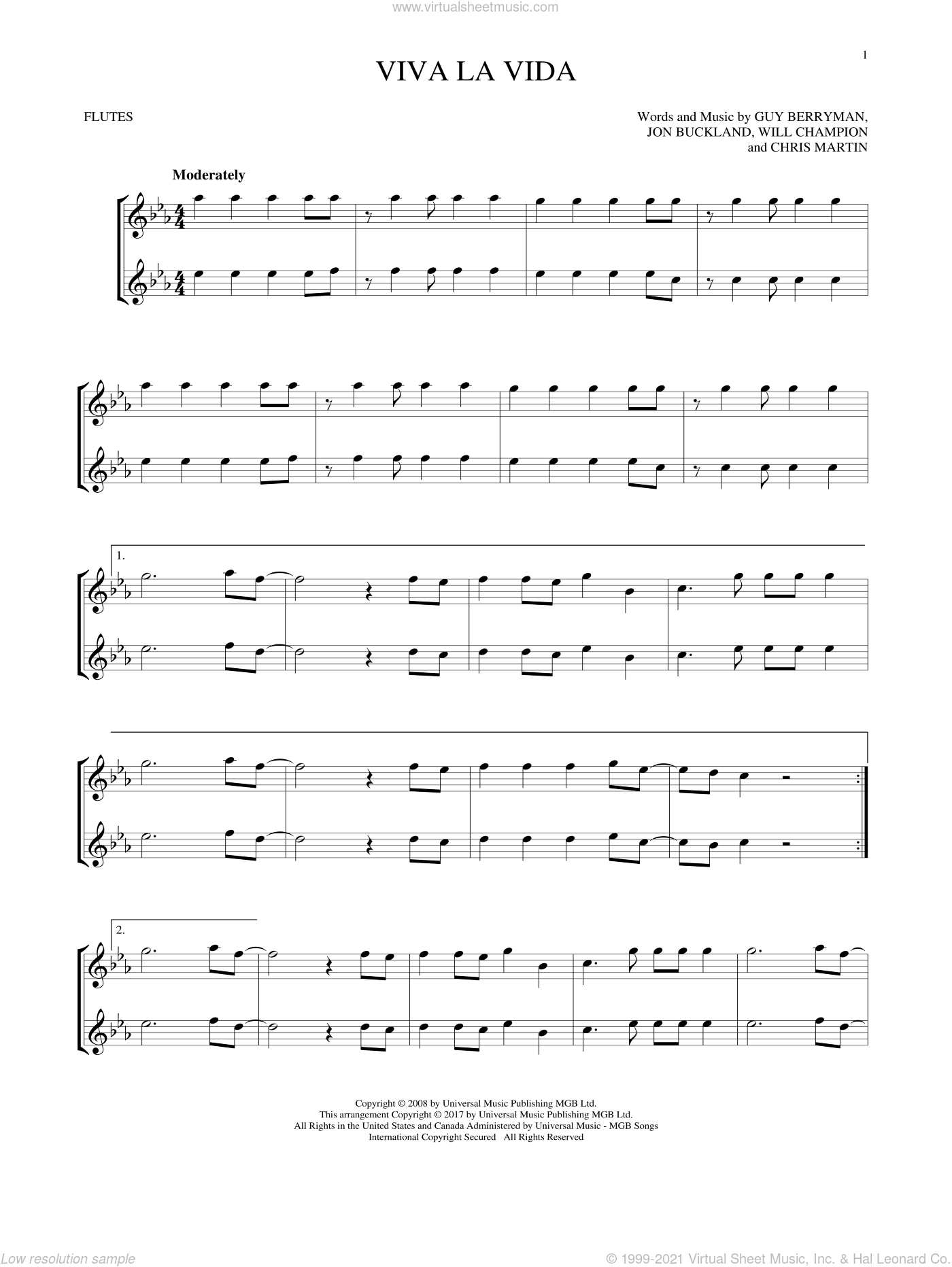 Berryman - Viva La Vida sheet music for two flutes (duets) [PDF]