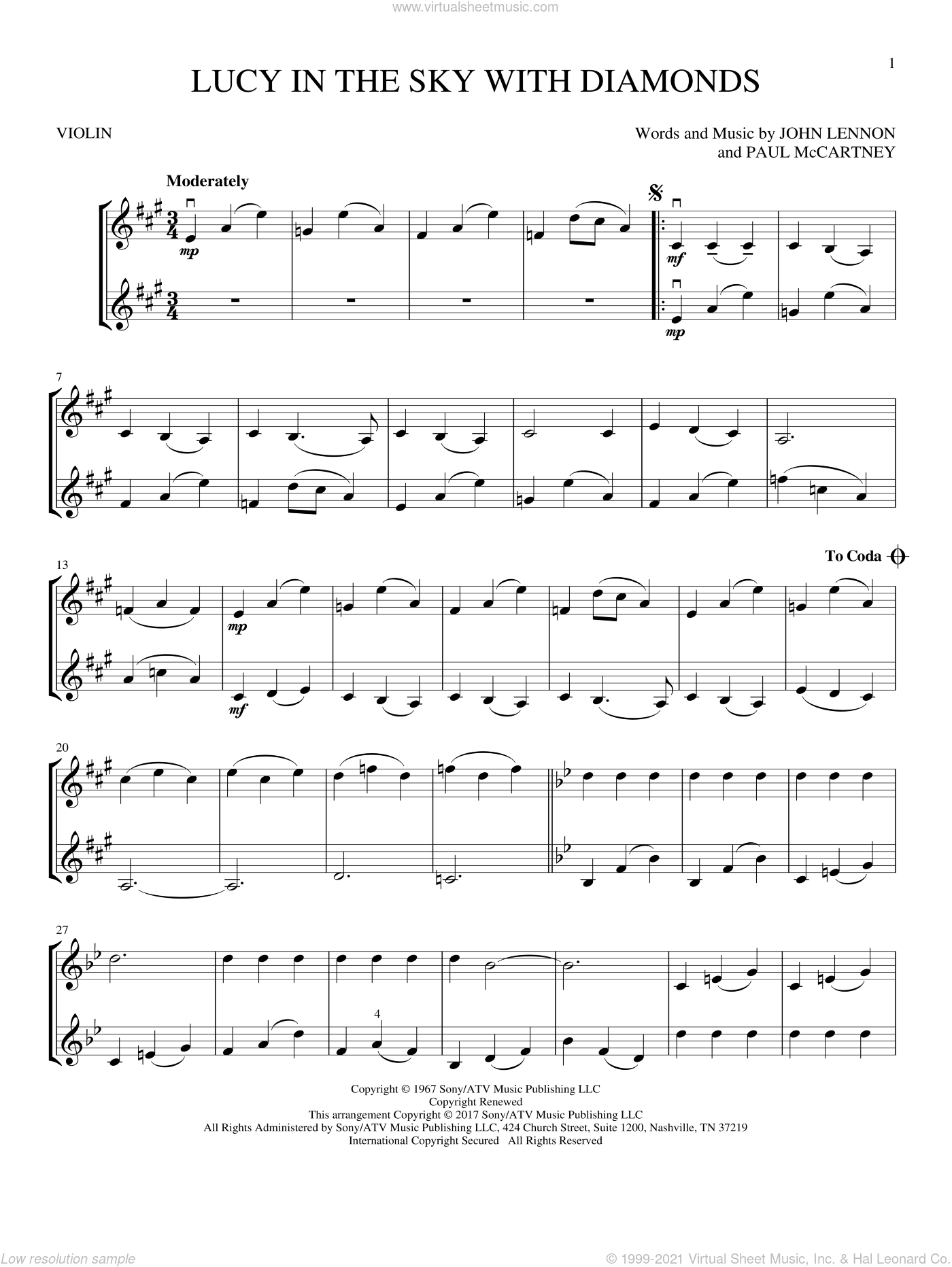 Lucy In The Sky With Diamonds sheet music for two violins (duets ...