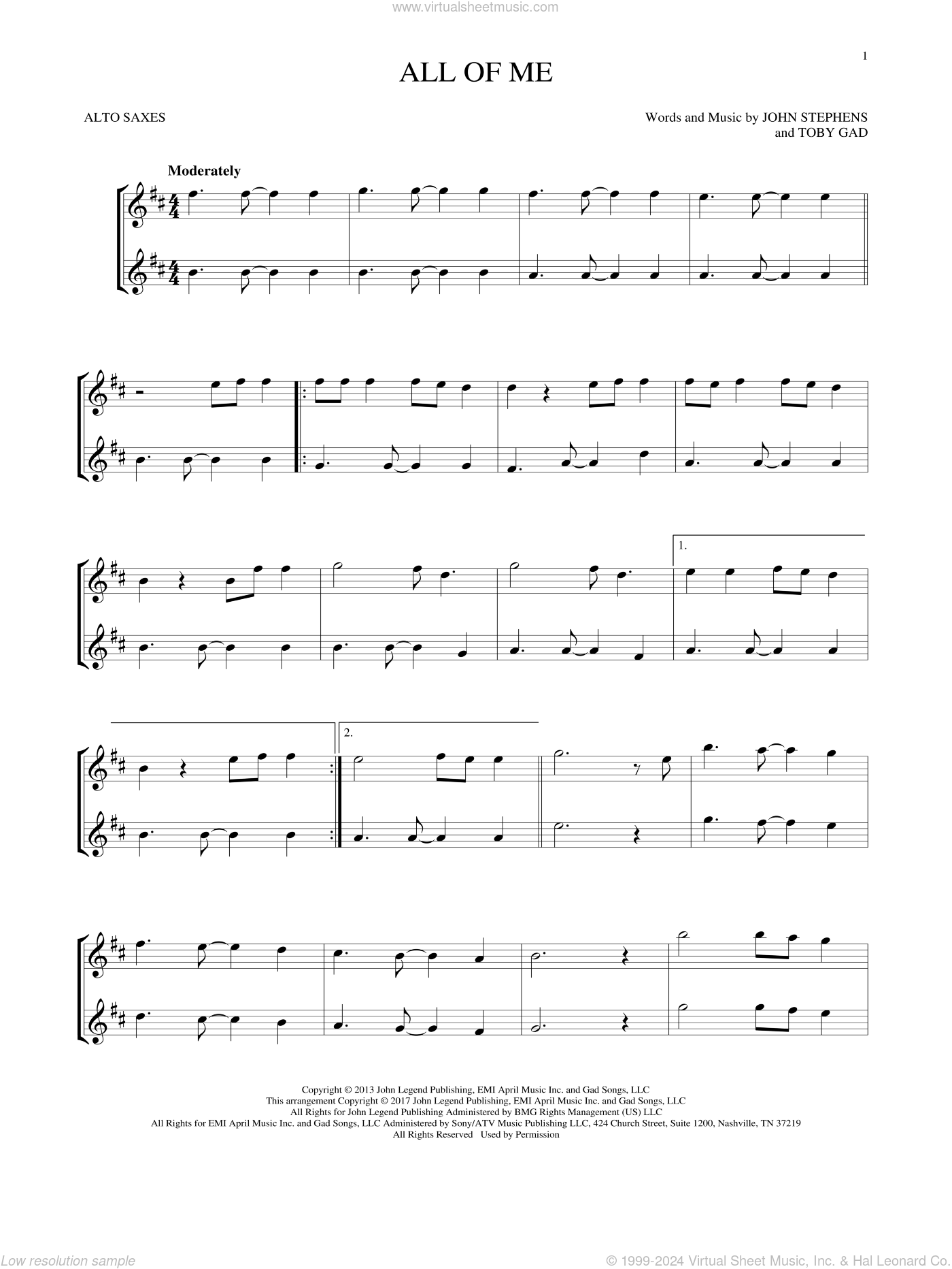 Legend All Of Me sheet music for two alto saxophones (duets)