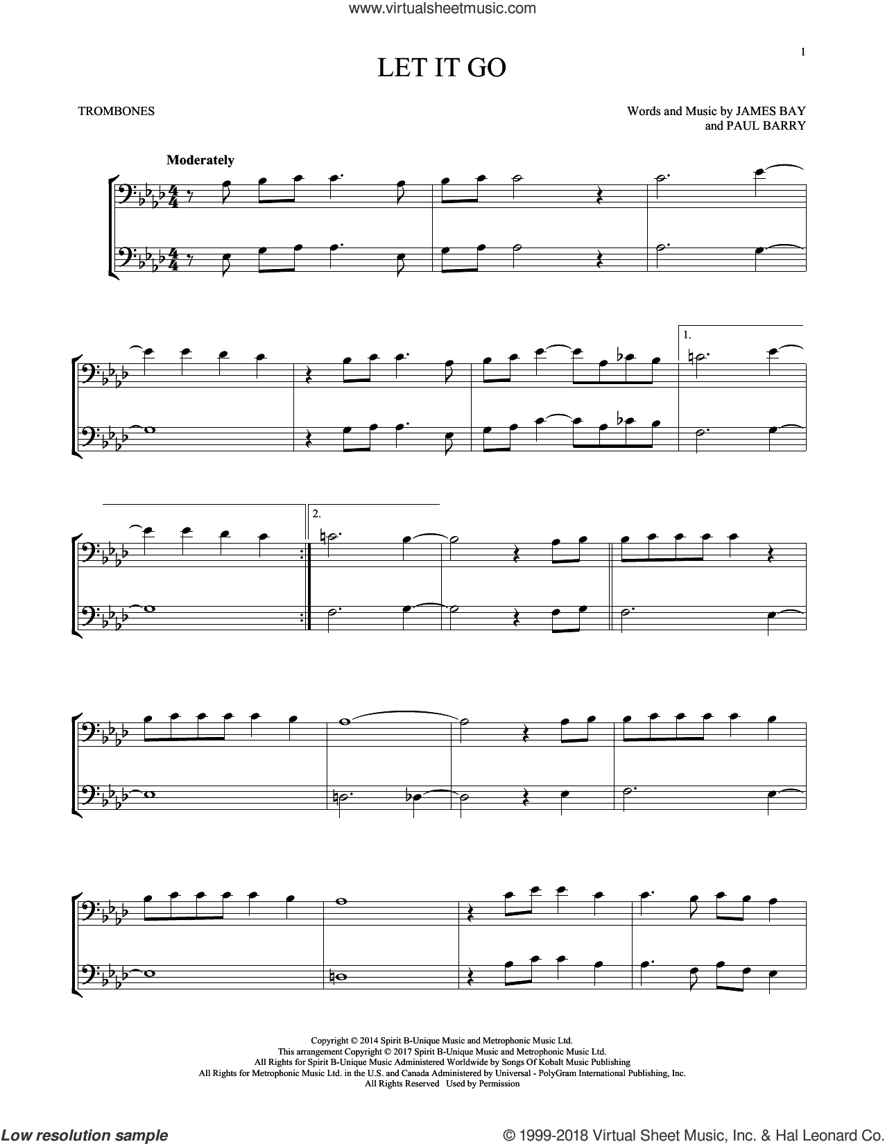 Let It Go sheet music for two trombones (duet, duets) (PDF)