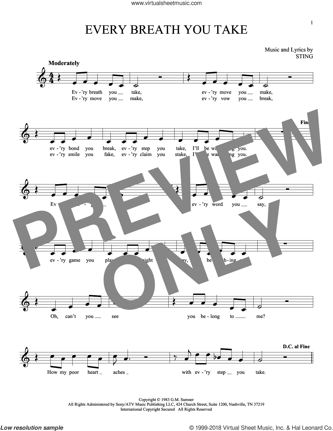 Every Breath You Take sheet music for ocarina solo (PDF)