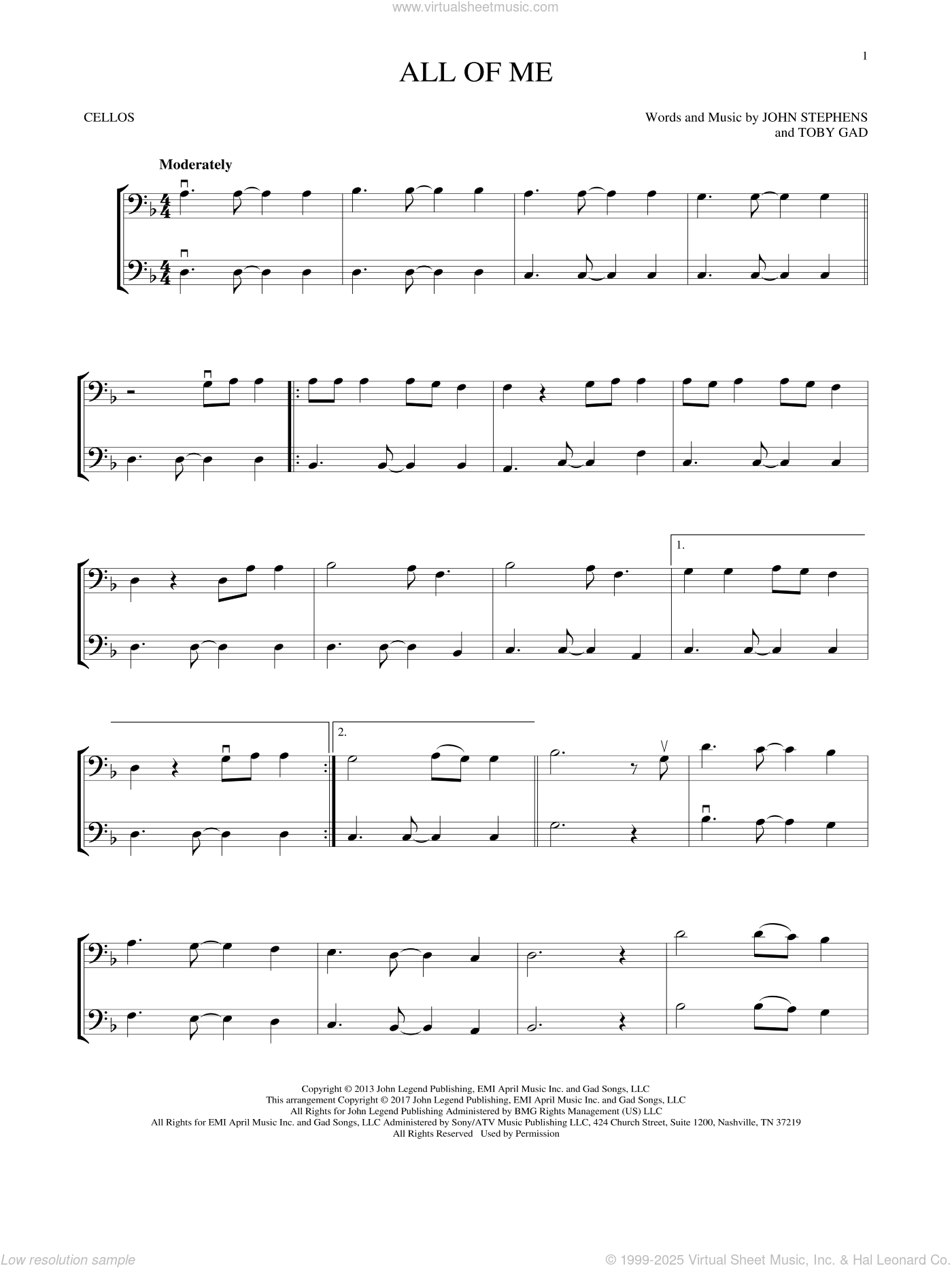 Legend All Of Me Sheet Music For Two Cellos Duet Duets Pdf