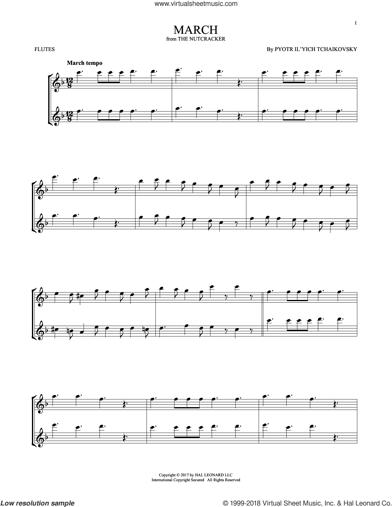 March, Op. 71a (from The Nutcracker) sheet music for two flutes (duets)