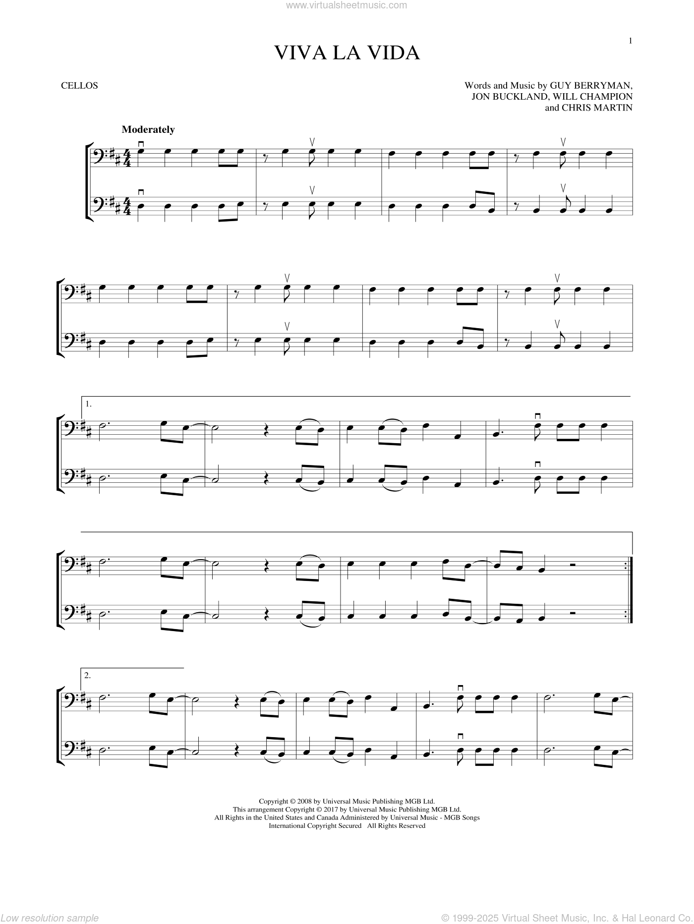 Martin Viva La Vida Sheet Music For Two Cellos Duet Duets - viva la vida roblox piano sheet