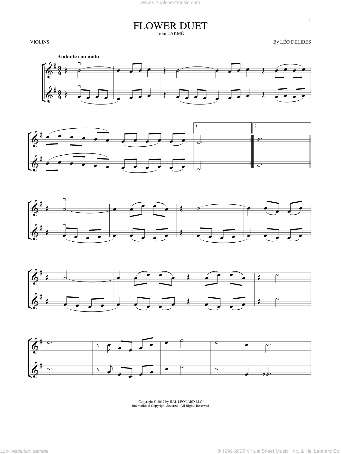 Flower Duet sheet music for two violins (duets, violin duets)
