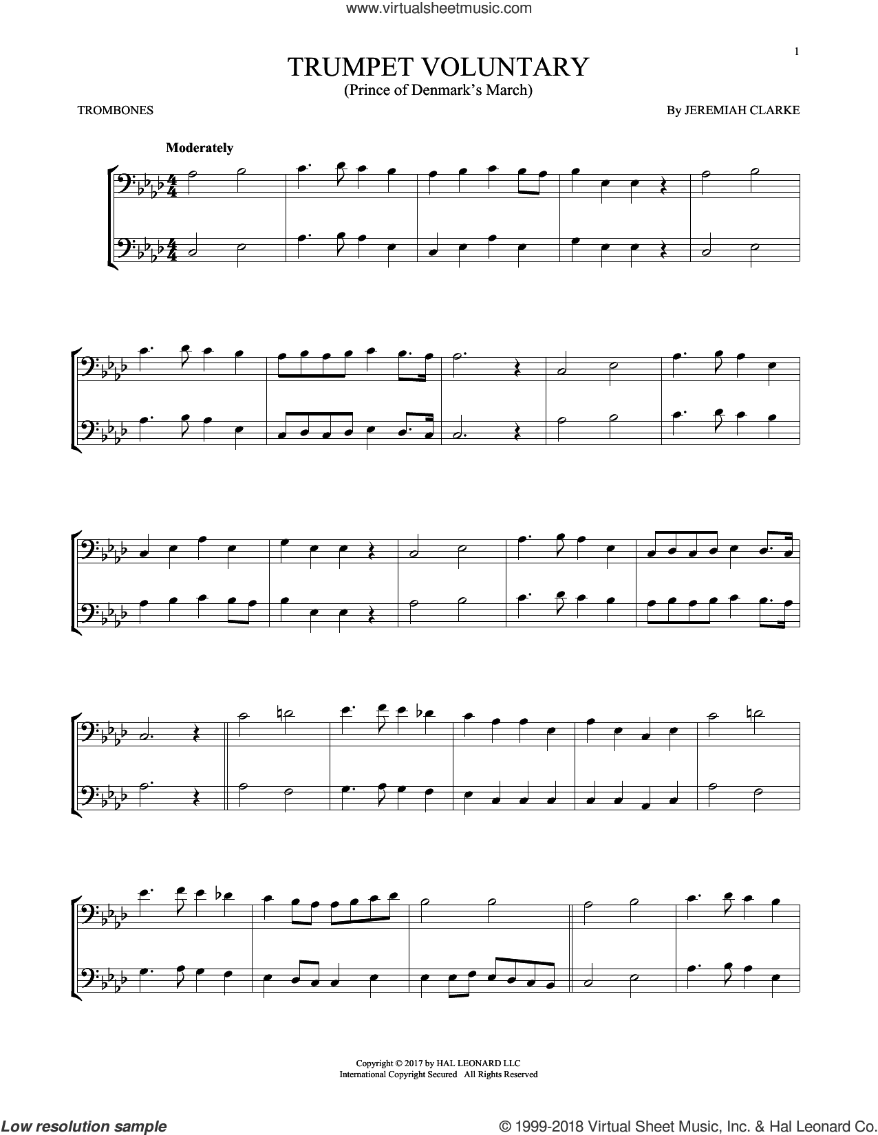 Trumpet Voluntary sheet music for two trombones (duet, duets)