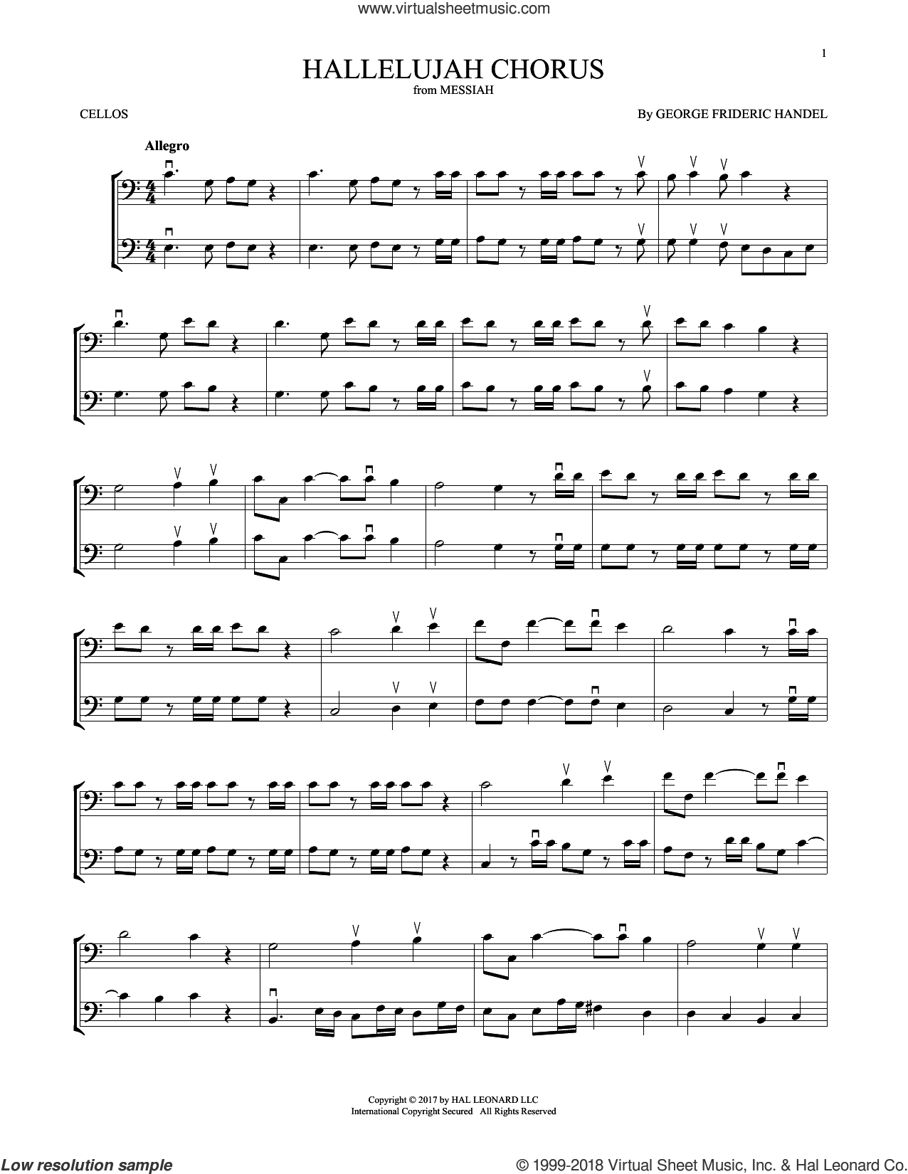 Handel - Hallelujah Chorus sheet music for two cellos (duet, duets)