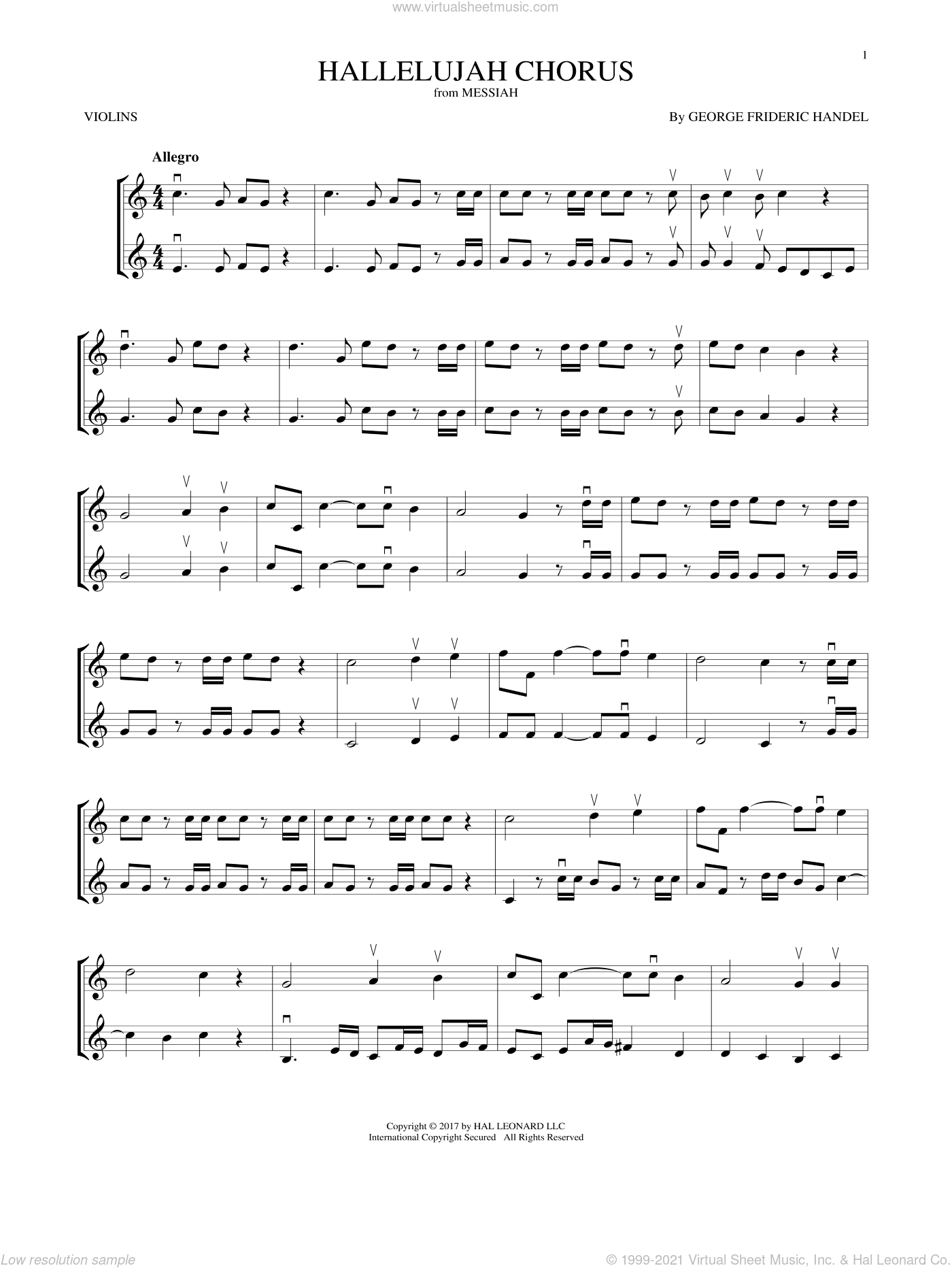 Handel Hallelujah Chorus Sheet Music For Two Violins Duets Violin Duets